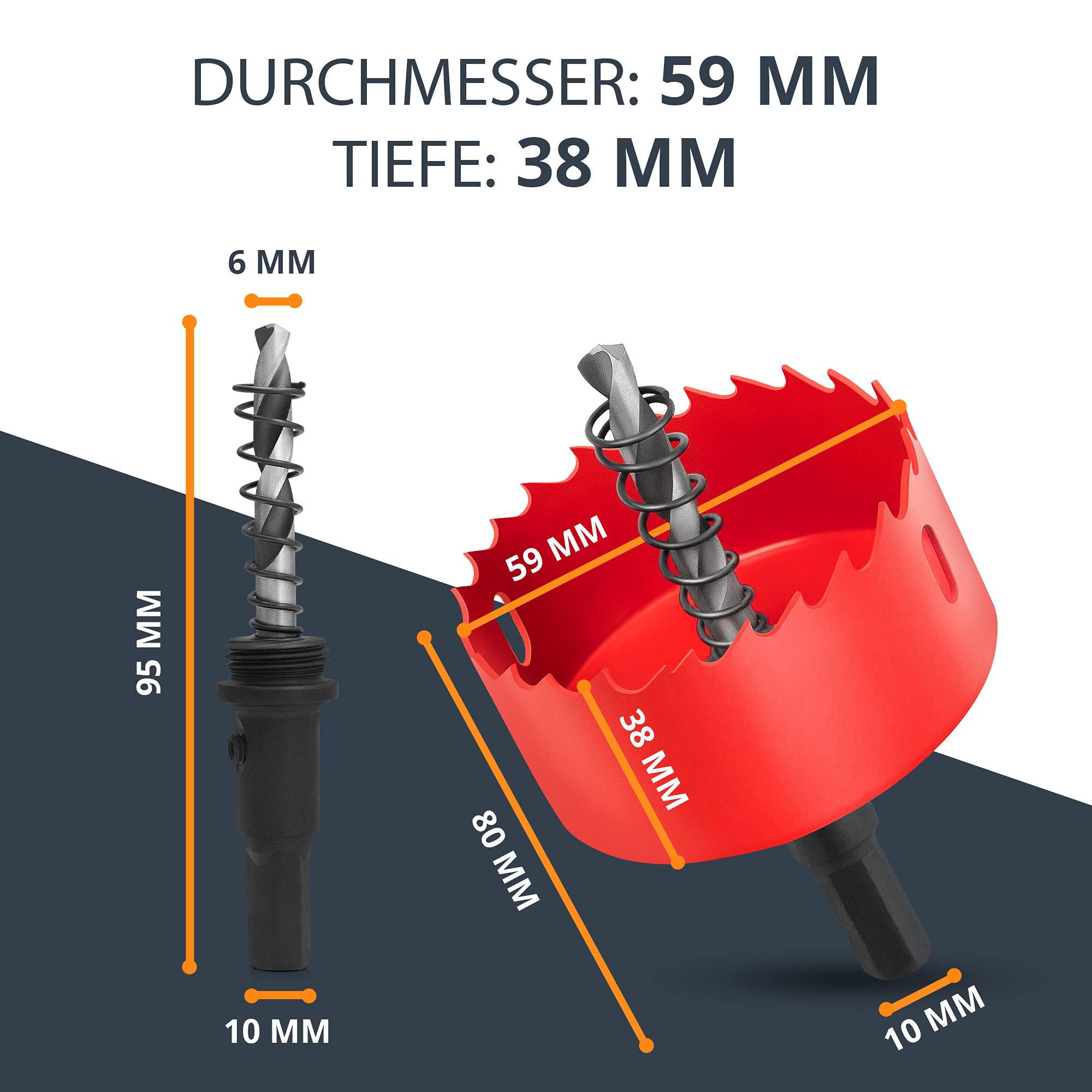 BAURIX® Bi-Metall-Lochsäge [59mm] I Ultimative Bohrkrone für Trockenbau, Holz, Steckdose I Bi-Metall Lochbohrer für Metall, Holz, PVC und Kunststoffe