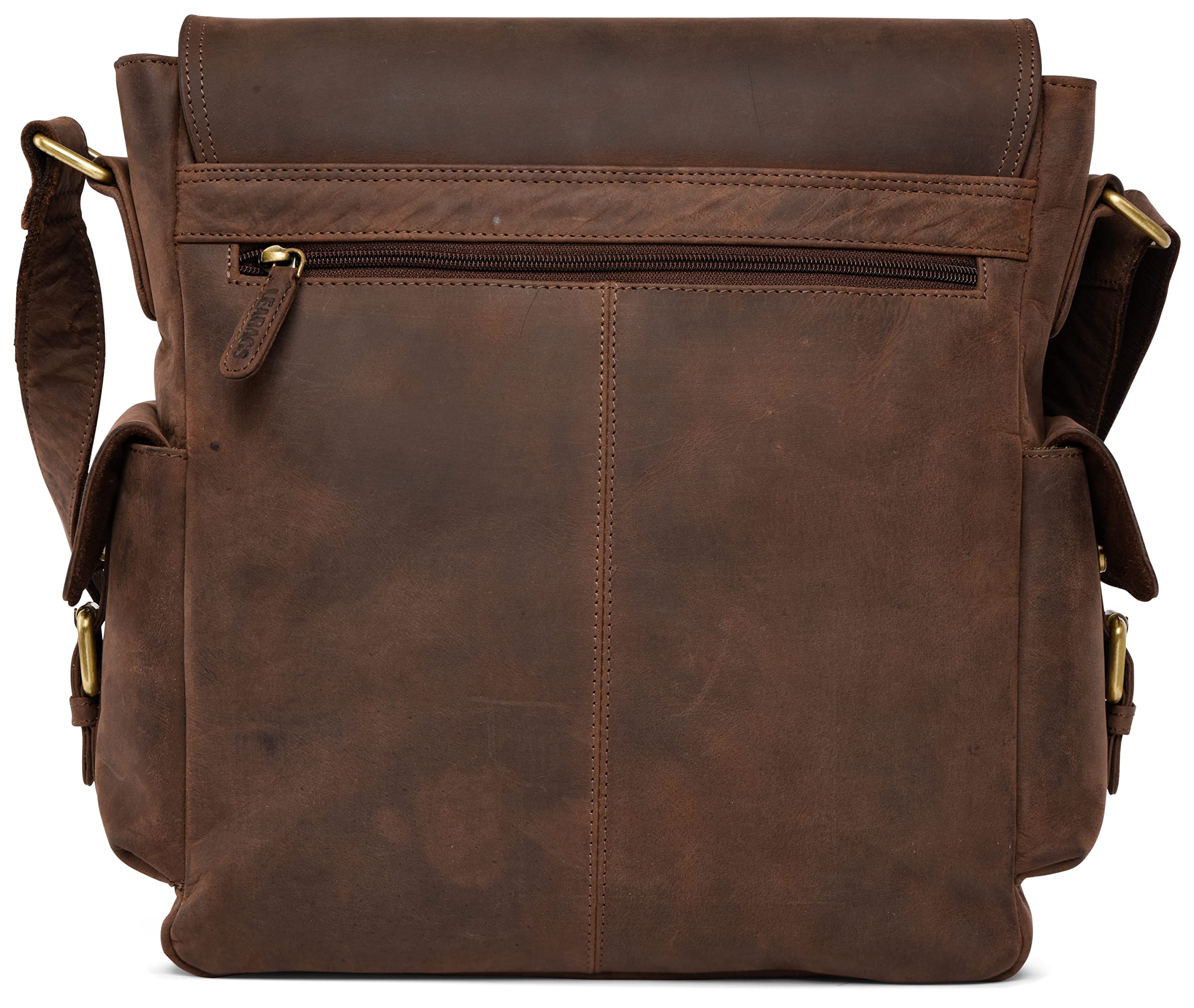 LEABAGS Leder Umhängetasche Herren & Damen I Echtleder Laptoptasche 13 Zoll I Messenger Bag mit Schultergurt I Schultertasche I Arbeitstasche I Tragetasche I Handtasche I Nature Dunkelbraun