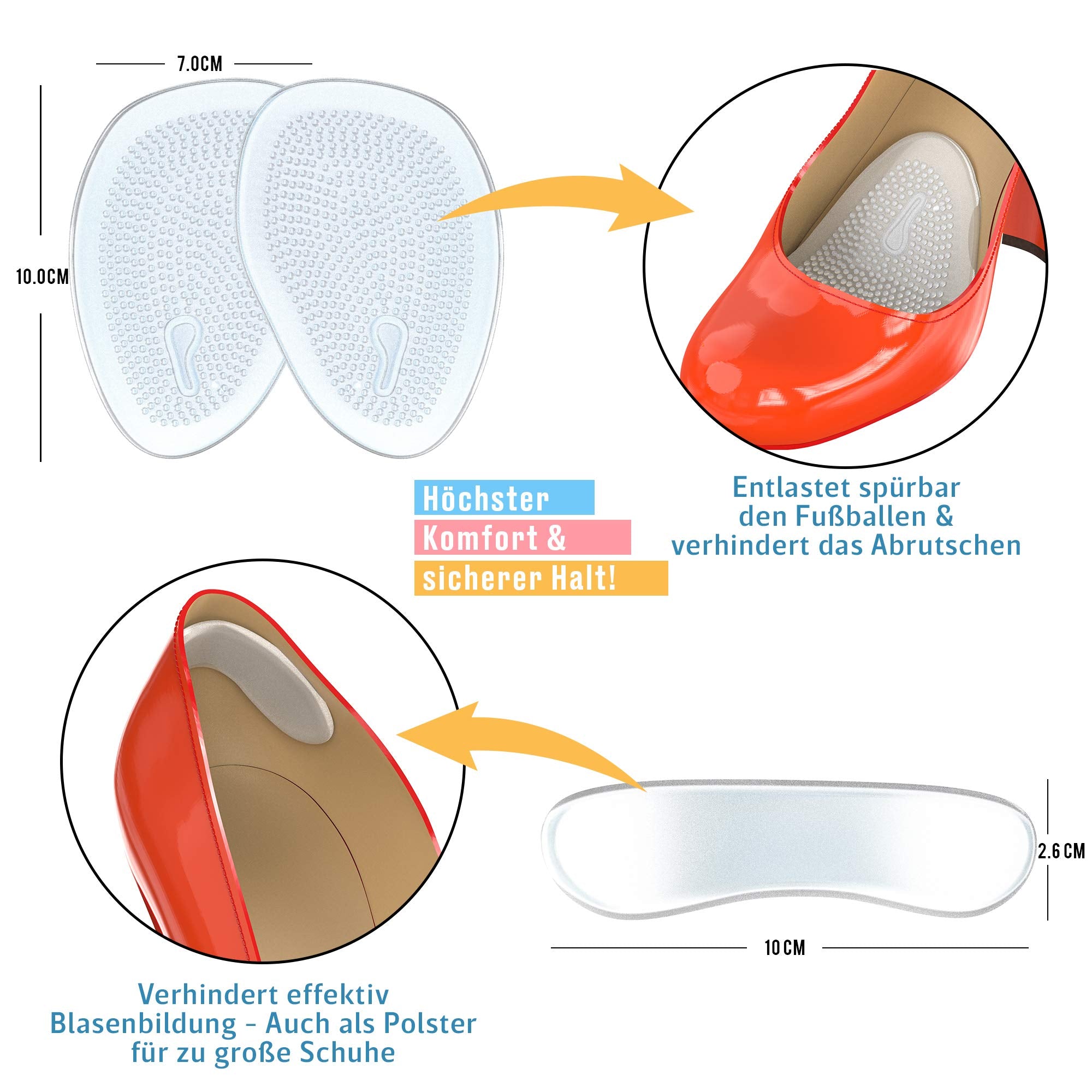 ORTHOPEO Premium Fersenpolster I Silikon I Gel I gegen Blasen & Reibung I 14er Set Silikonpolster Gelpolster Gelkissen Fersenschutz Ballenpolster Antirutsch im Schuh High Heels Schuhpolster