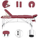 Yaheetech 3 Zonen Massageliege Klappbar & Höhenverstellbar Aluminium Massagetisch inkl. Abnehmbarer Kopfstütze & Armlehnen 60 cm Breit Burgunderrot