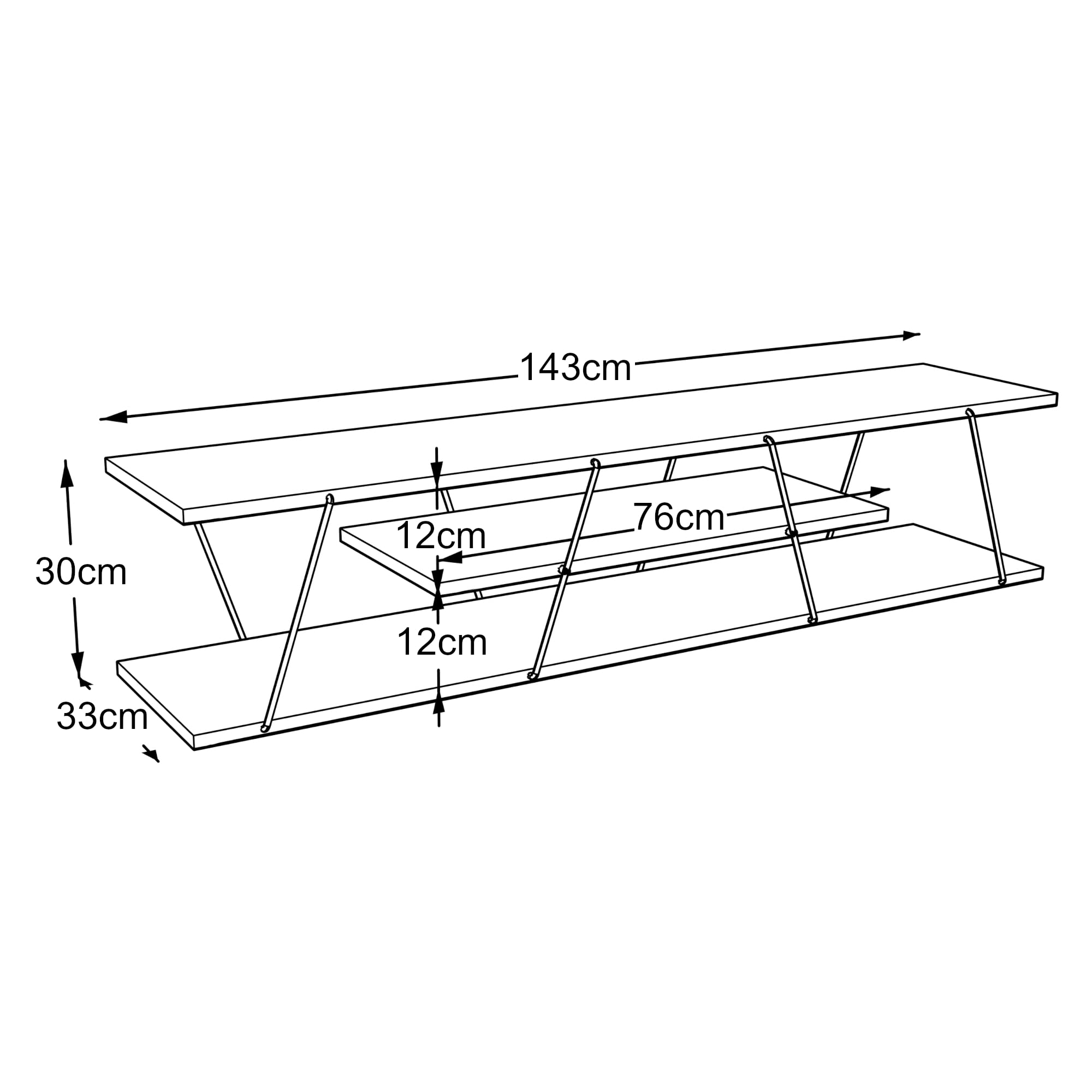 [en.casa] TV Board Säffle Fernsehtisch mit 2 Ablagen Lowboard 180 x 33 x 30 cm Sideboard Walnuss-Optik/Chromfarben