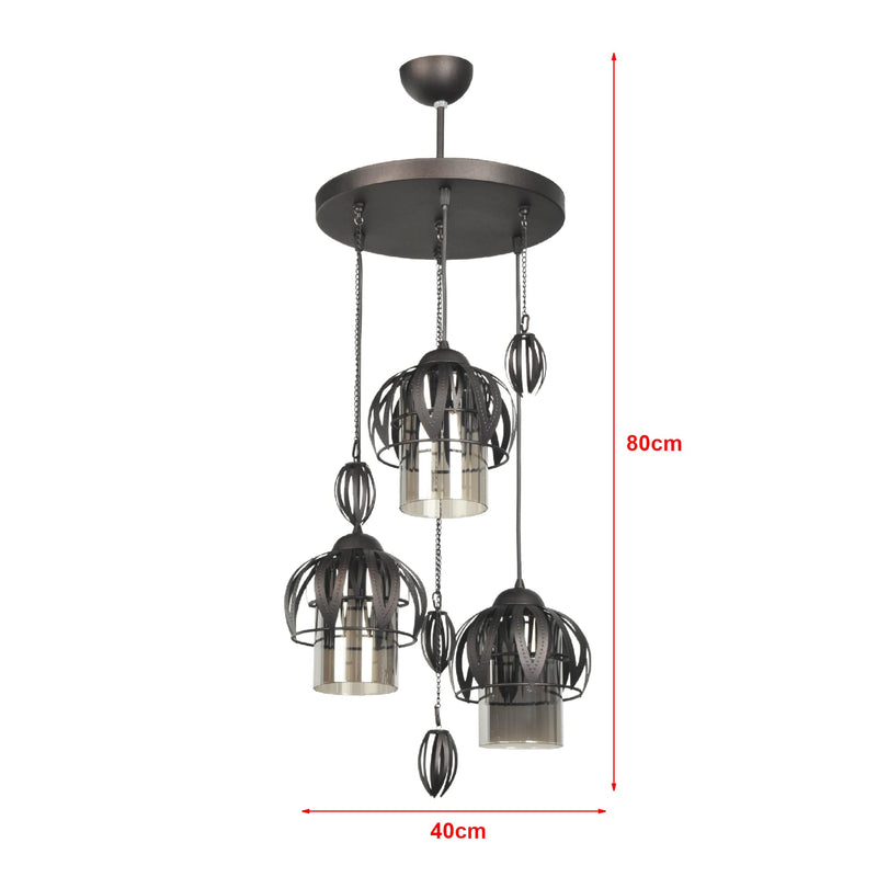 lux.pro Hängeleuchte Oakham Pendelleuchte Deckenlampe in Schwarz aus Metall und Glas Hängelampe moderner Stil für Wohnzimmer, Esszimmer 3-flammig E27