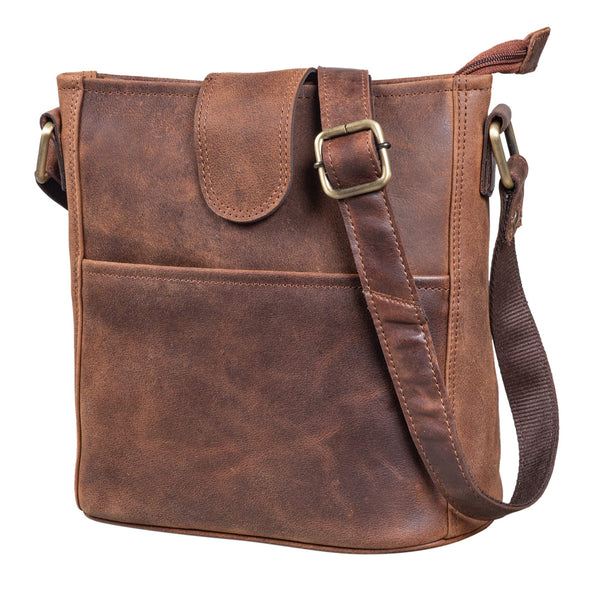 LEABAGS Leder Handtasche Damen I Premium Echtleder Umhängetasche I Damen Schultertasche I Damentasche I Tragetasche für Arbeit Uni Schule Freizeit I Größe L (31 x 23 x 6 cm) I Nut