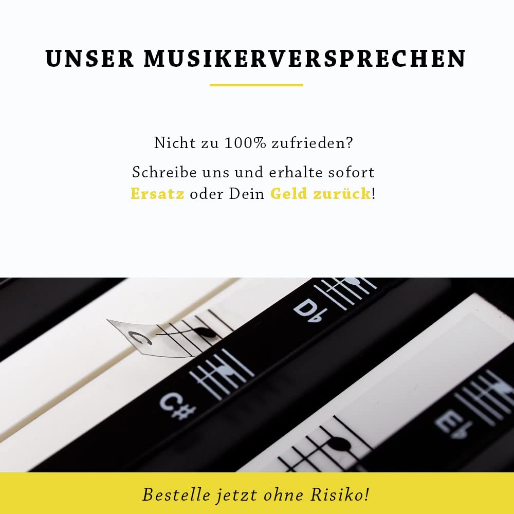 BELFORT® Klavier + Keyboard Noten-Aufkleber für 49 | 61 | 76 | 88 Tasten + Ebook | Piano Sticker Komplettsatz für schwarze + weisse Tasten | C-D-E-F-G-A-H | Einfache deutsche Anleitung