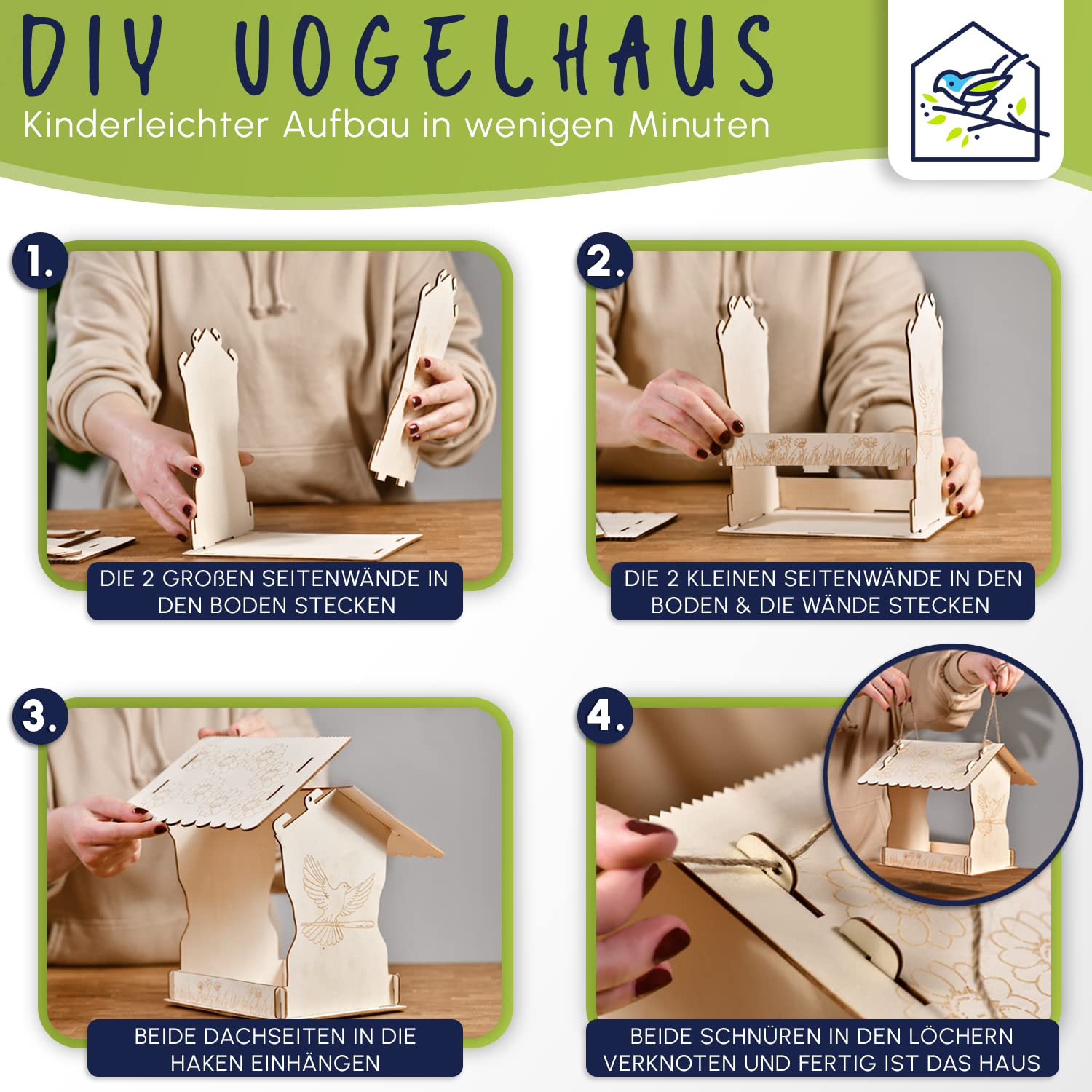 FUN TRADING DIY Vogelhaus zum Bemalen - praktischer Vogelhaus Bausatz für Kinder inkl. Farben und Pinsel - Vogelhäuschen zum Bemalen - ideal für kreative Naturfreunde