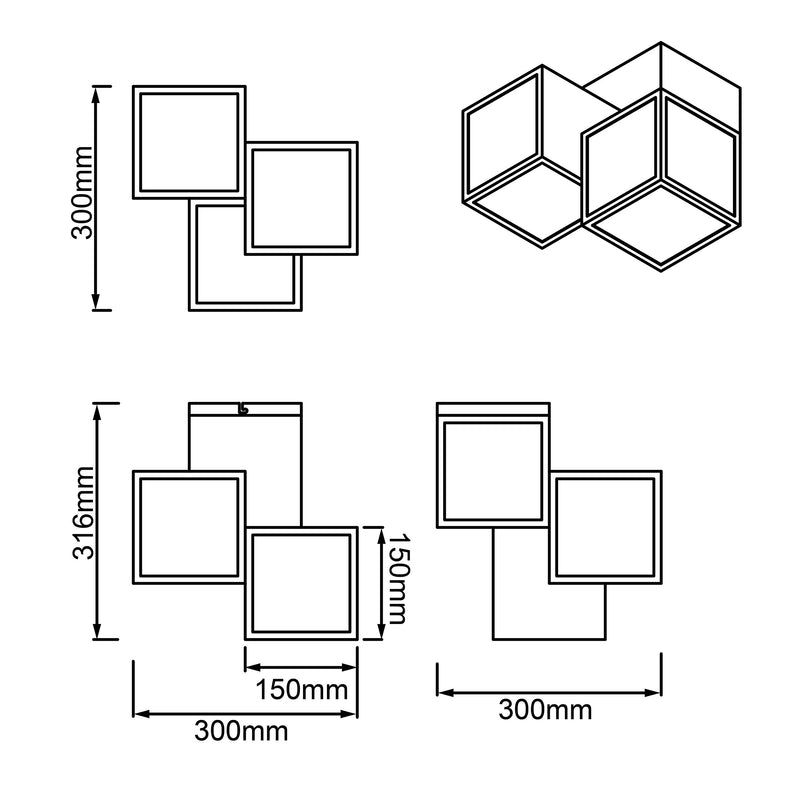 Brilliant Lampe, Cubix LED Deckenleuchte 3flg weiß, Metall/Kunststoff, 1x 25W LED integriert, (2400lm, 3000K), A