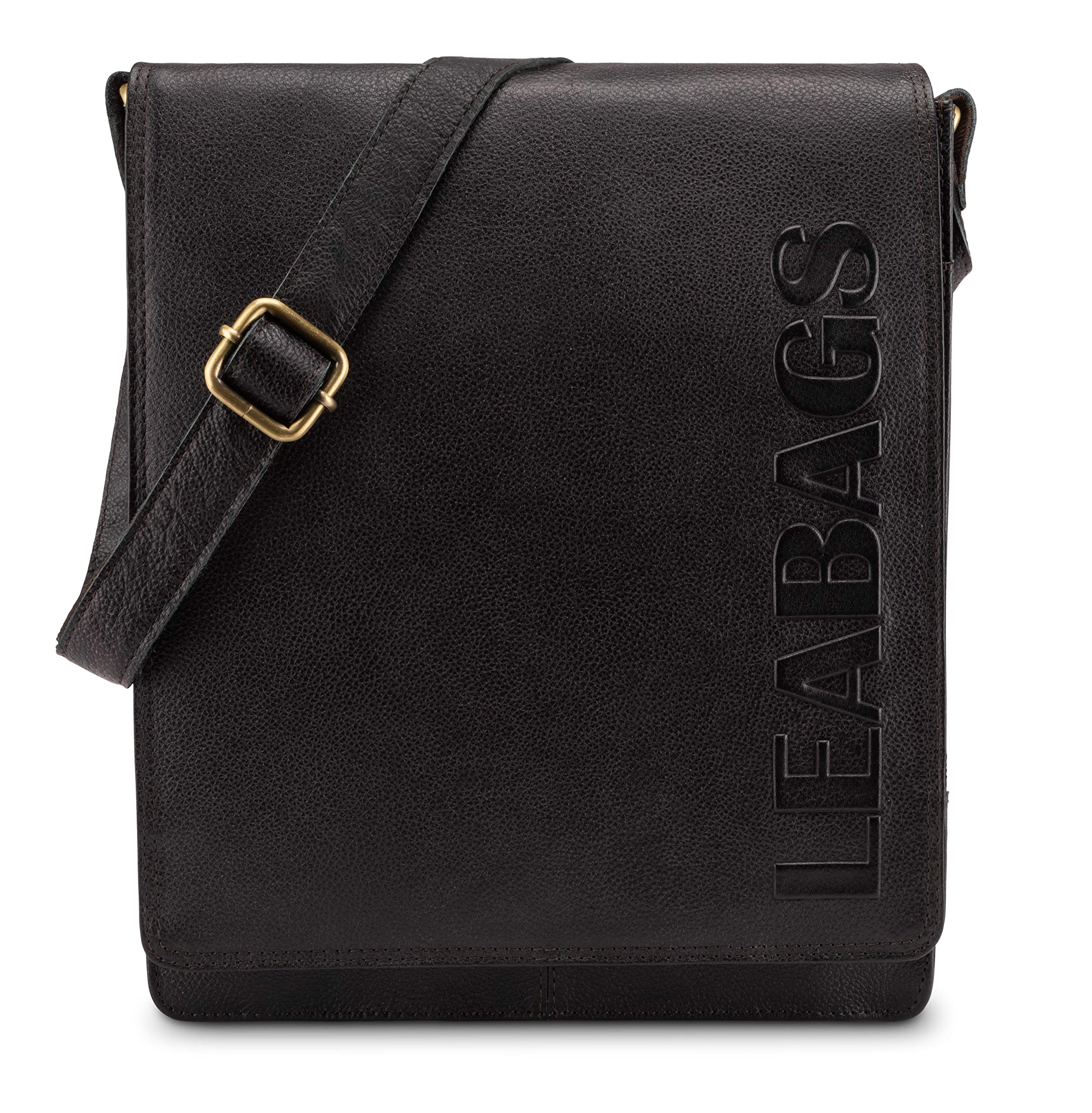 LEABAGS Leder Umhängetasche Herren & Damen I Echtleder Laptoptasche bis 13 Zoll I Messenger Bag mit Schultergurt I Schultertasche I Arbeitstasche I Tragetasche I Handtasche I Eggplant