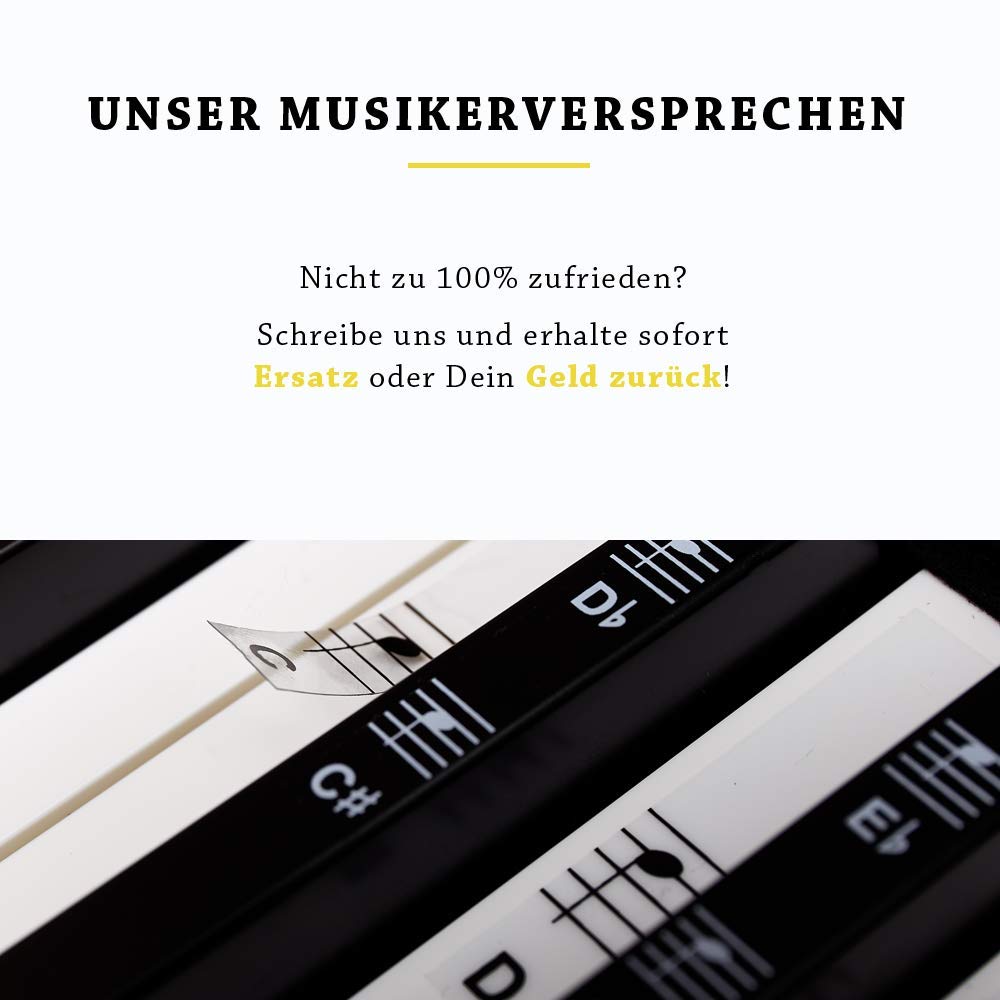 BELFORT® Klavier + Keyboard Noten-Aufkleber für 49 | 61 | 76 | 88 Tasten + Ebook | Piano Sticker Komplettsatz für schwarze + weisse Tasten | C-D-E-F-G-A-H | Einfache deutsche Anleitung