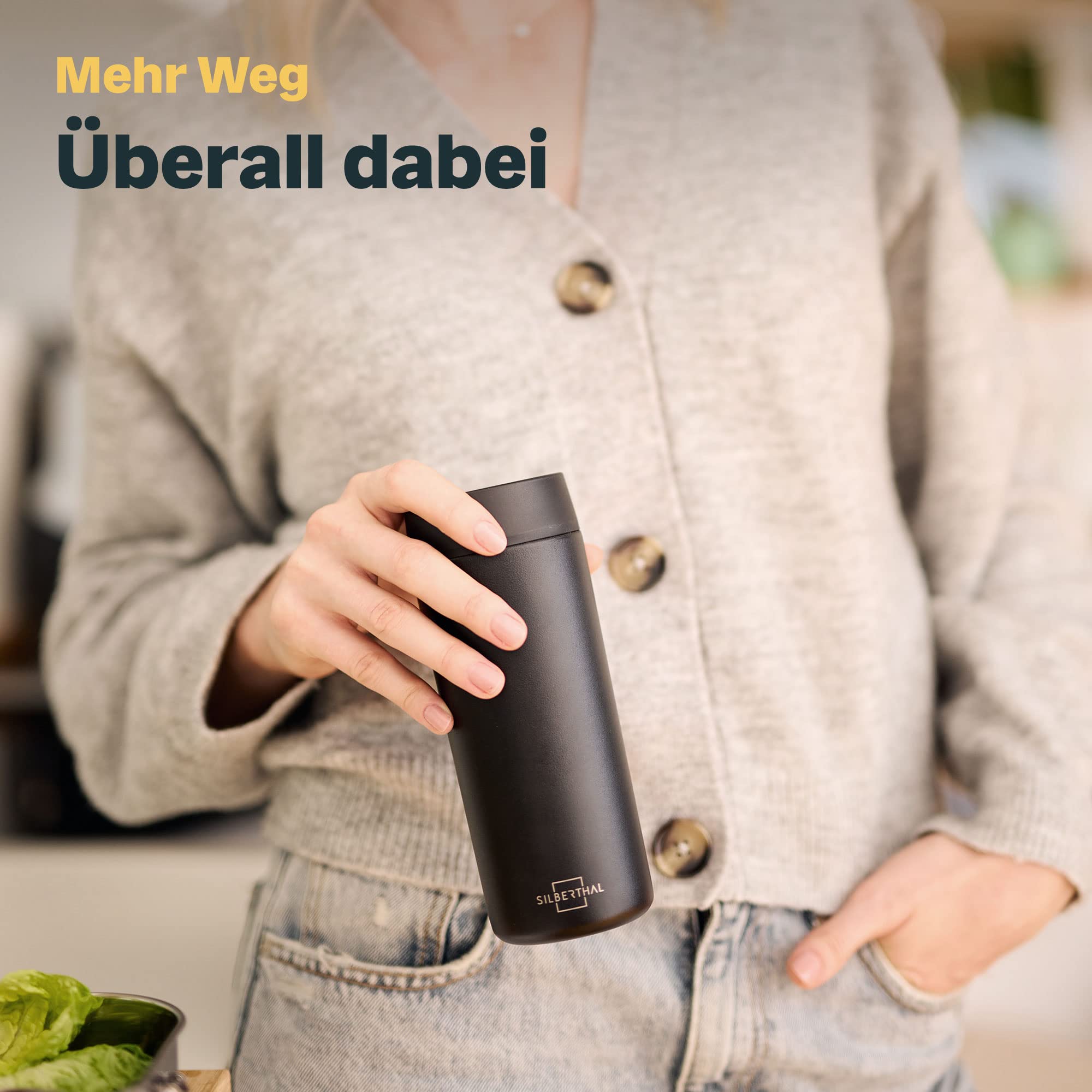 SILBERTHAL Thermobecher 350ml Edelstahl – Auslaufsicherer Kaffeebecher to go mit Keramik – Coffee Cup in Schwarz - Bis zu 6h warm und 12h kalt