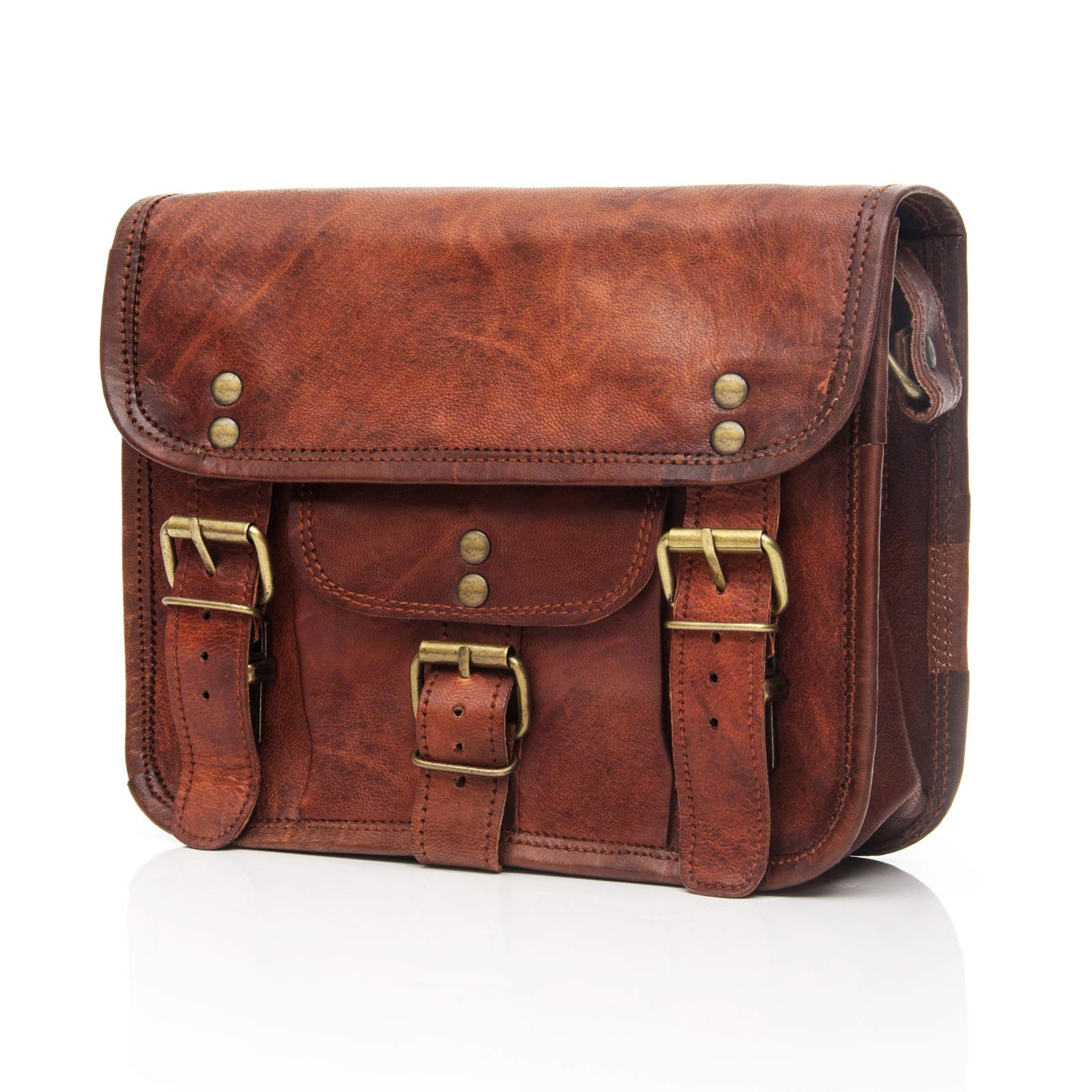 NAMA 'Frank' Kleine Umhängetasche Echtes Leder Messenger Bag für Damen und Herren Schultertasche Vintage Handtasche Multitasche Reisetasche Naturleder Braun