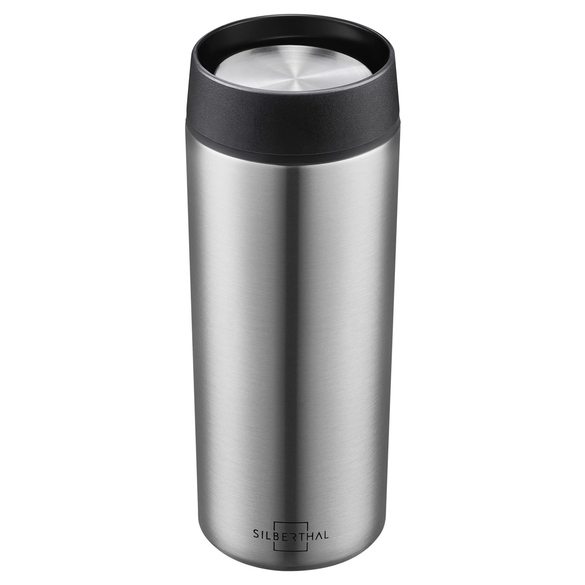 SILBERTHAL Thermobecher 350ml Edelstahl – Auslaufsicherer Kaffeebecher to go mit Keramik – Coffee Cup in Silber - Bis zu 6h warm und 12h kalt