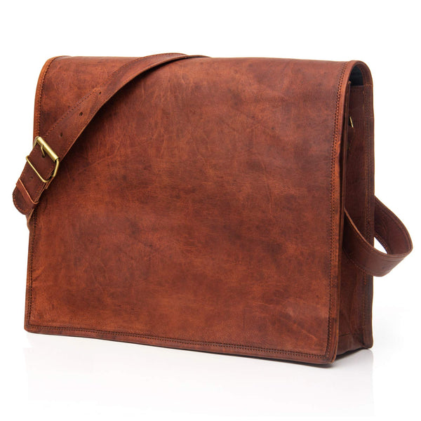 NAMA 'Lucas' Messenger Bag Echtes Leder 17 Zoll Umhängetasche Business Tasche Vintage Laptoptasche Aktentasche Schultertasche Naturleder Braun