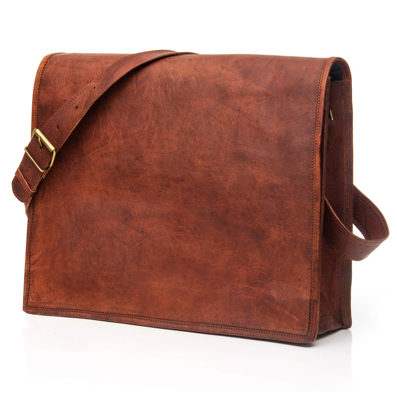 NAMA 'Lucas' Messenger Bag Echtes Leder 17 Zoll Umhängetasche Business Tasche Vintage Laptoptasche Aktentasche Schultertasche Naturleder Braun