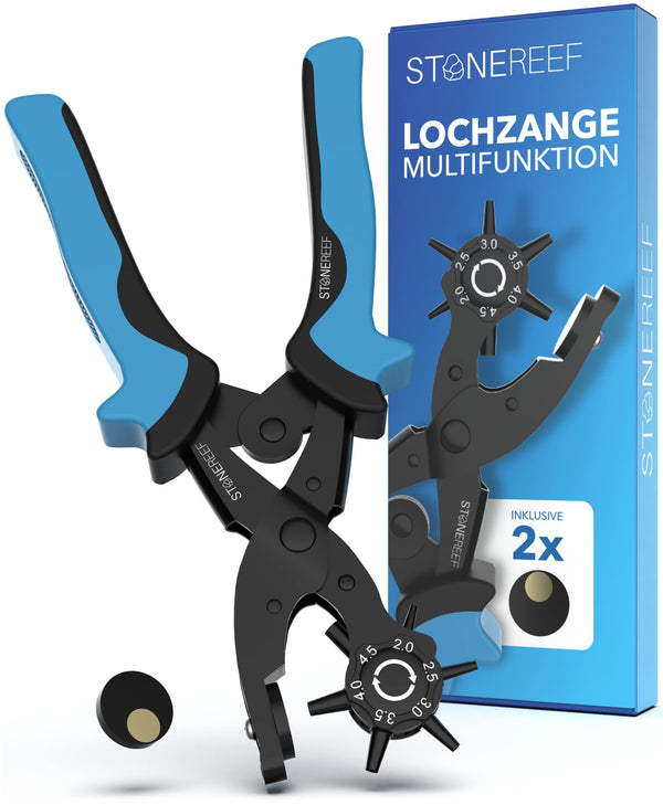 STONE REEF Lochzange für Leder - [inkl. 2x Stanzunterlagen], Gürtel-Lochzange, Lochzange Papier, Lochzange für Gürtel, Gürtel-Locher, Belt Hole Puncher, Lochstanzer Leder, Leder Lochzange, Gürtelzange