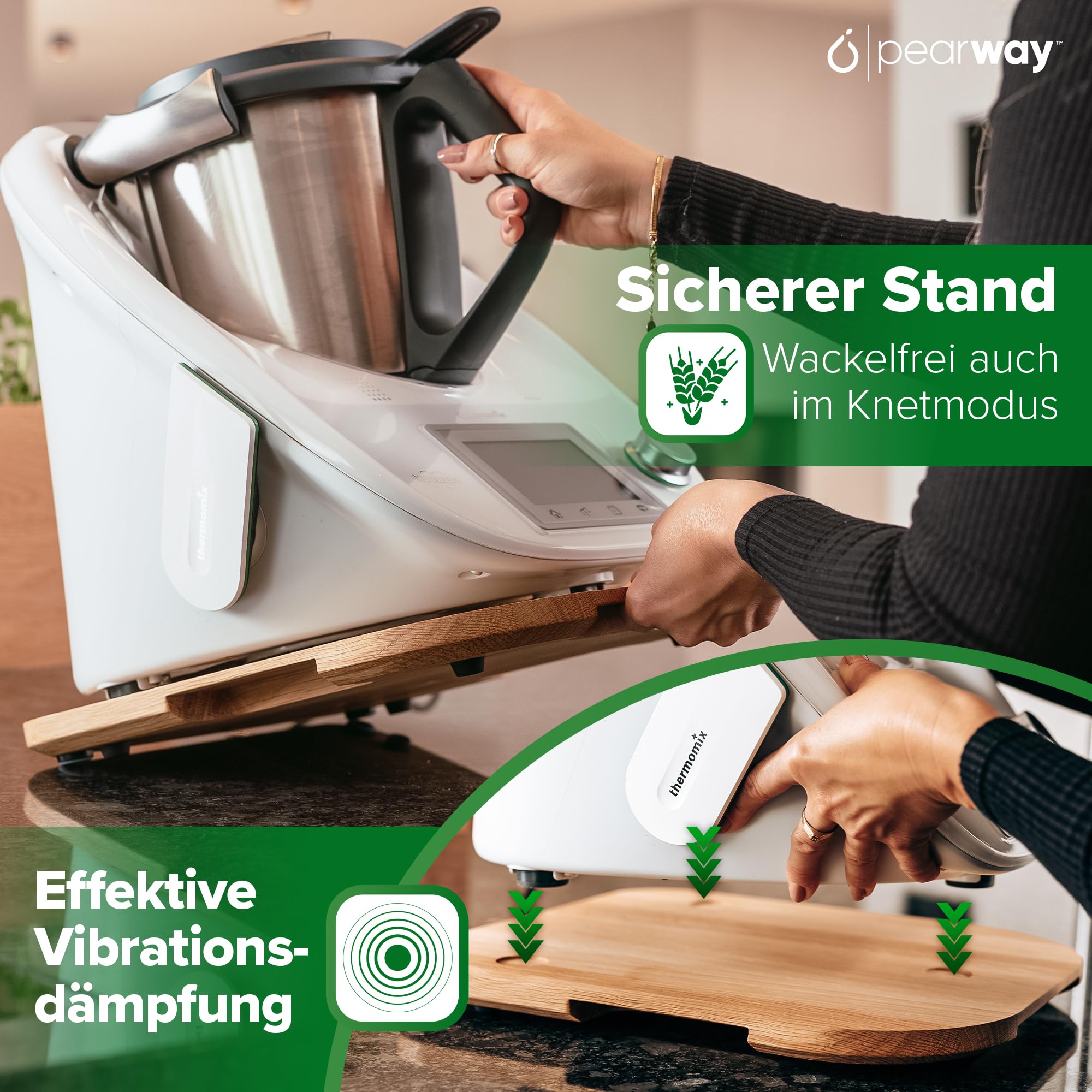 PEARWAY Thermomix Gleitbrett TM6 & TM5 aus edlem FSC Eichenholz | müheloses Verschieben ohne Beschädigung der Waage | stabiler Stand durch Schwingungsdämpfung | Gleitbrett Thermomix TM6 TM5- Eiche