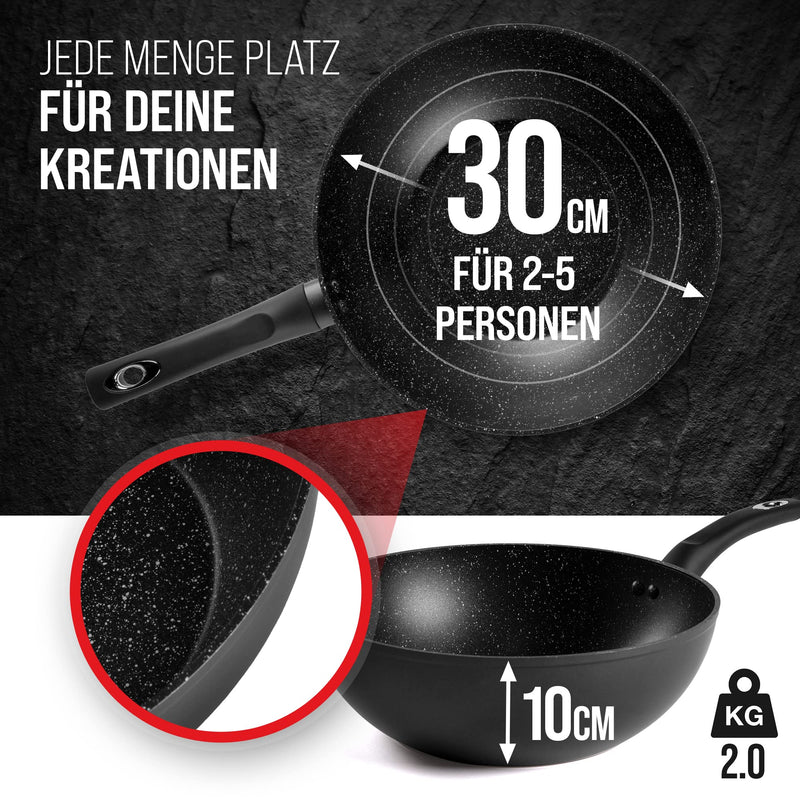 Oakfire 30cm Wokpfanne mit Deckel Antihaft Beschichtung | Wok Pfanne hoher Rand Induktion geeignet | StoneElement | Non-Stick