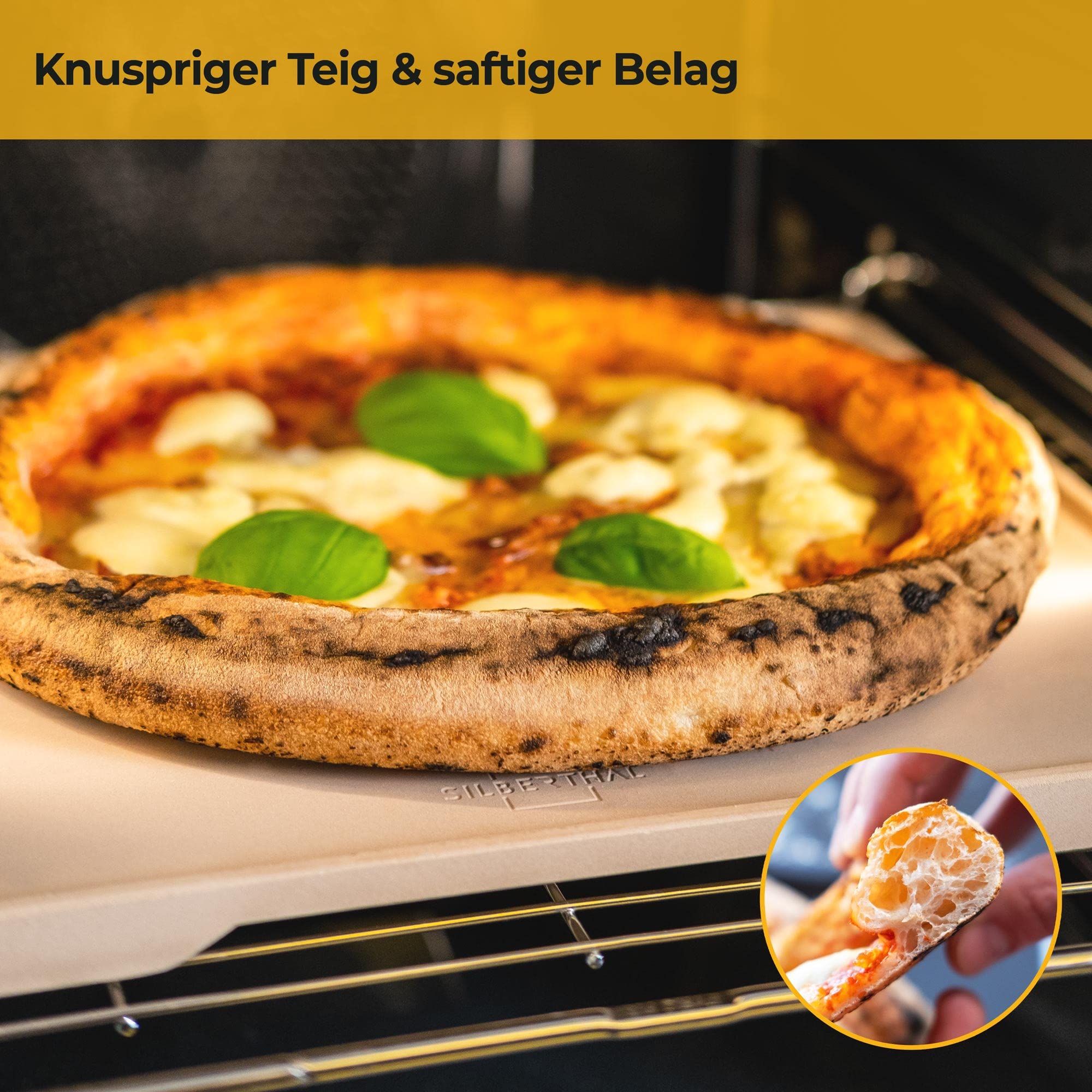 SILBERTHAL Pizzastein für Gasgrill & Backofen – Rechteckig 30×38 cm – Steinplatte aus Cordierit zum Pizza- & Brotbacken