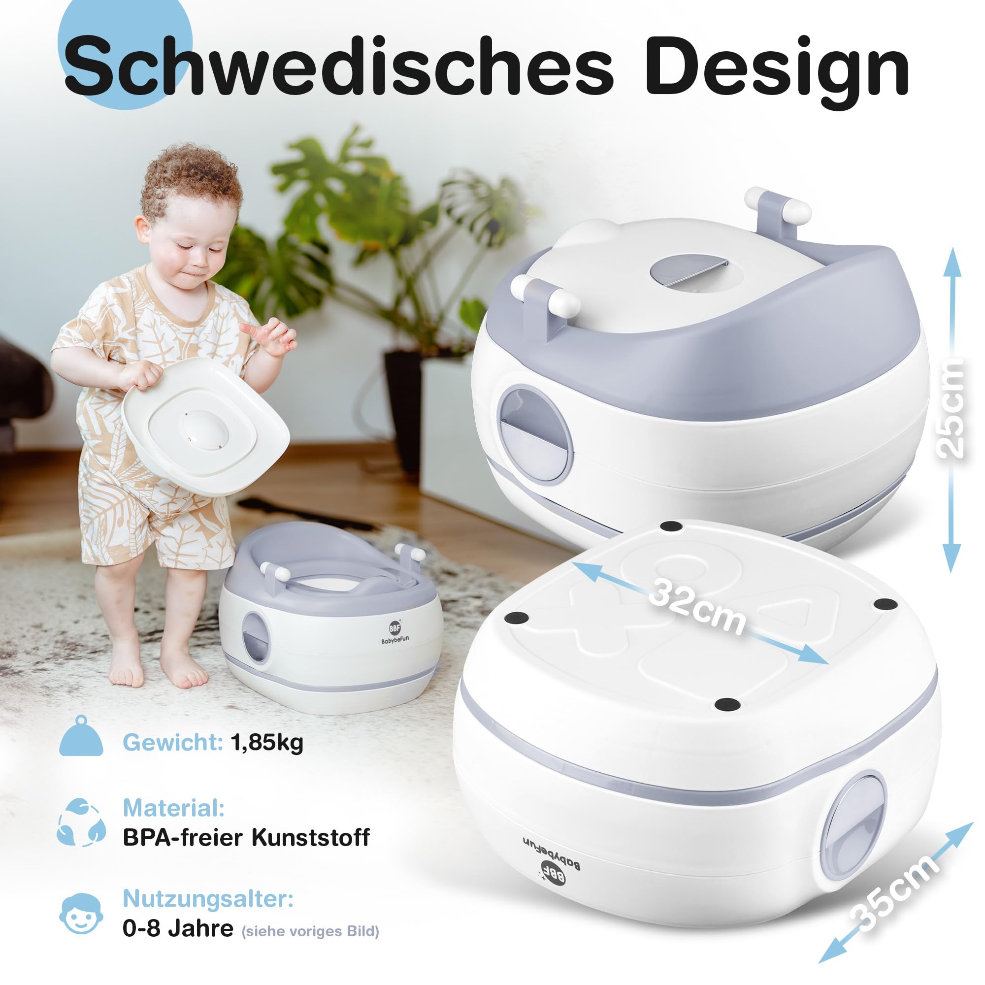 BabybeFun 3in1 Töpfchen + Toilettensitz Kinder + Hocker/Kindertoilette für das Töpfchentraining für Kinder ab 2 Jahre grau; Farbe wählen…