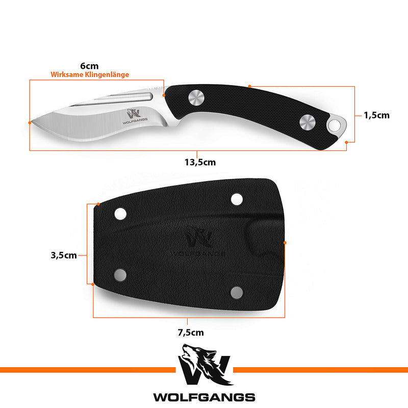 Wolfgangs VERITI Neck Knife Messer - inklusive Kydex Scheide und Kugel Halskette zum umhängen - Mini Tactical Survival Outdoor Messer für verstecktes tragen