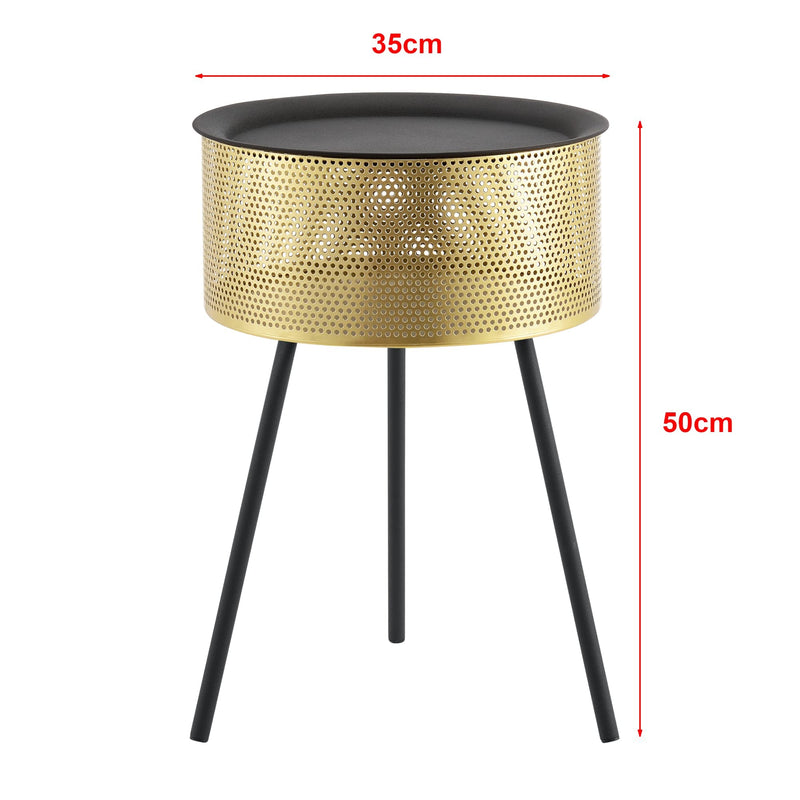 [en.casa] Beistelltisch Gällivare 50 x 35 cm Korbtisch mit Stauraum Sofatisch Nebentisch abnehmbare Tischplatte max. 10 kg Metall Gold