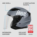 Westt Jethelm mit Visier & Sonnenblende Motorradhelm Herren Damen Rollerhelm Mopedhelm Mofa Chopper Helm Motorrad Halbhelm Open-Face-Helm Pilotenhelm ECE DOT Zertifiziert, matt grau, S (53-54 cm)