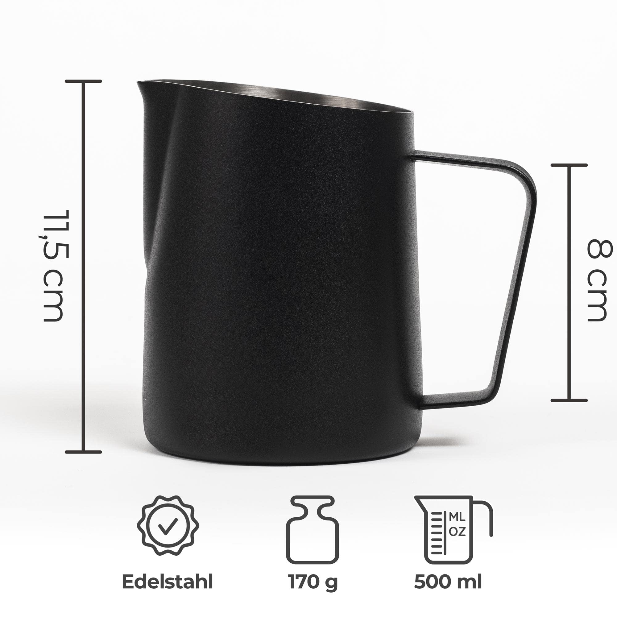 SILBERTHAL Milchkännchen Edelstahl 500ml schwarz - Professionelles Barista Zubehör mit Latte Art Ausguss