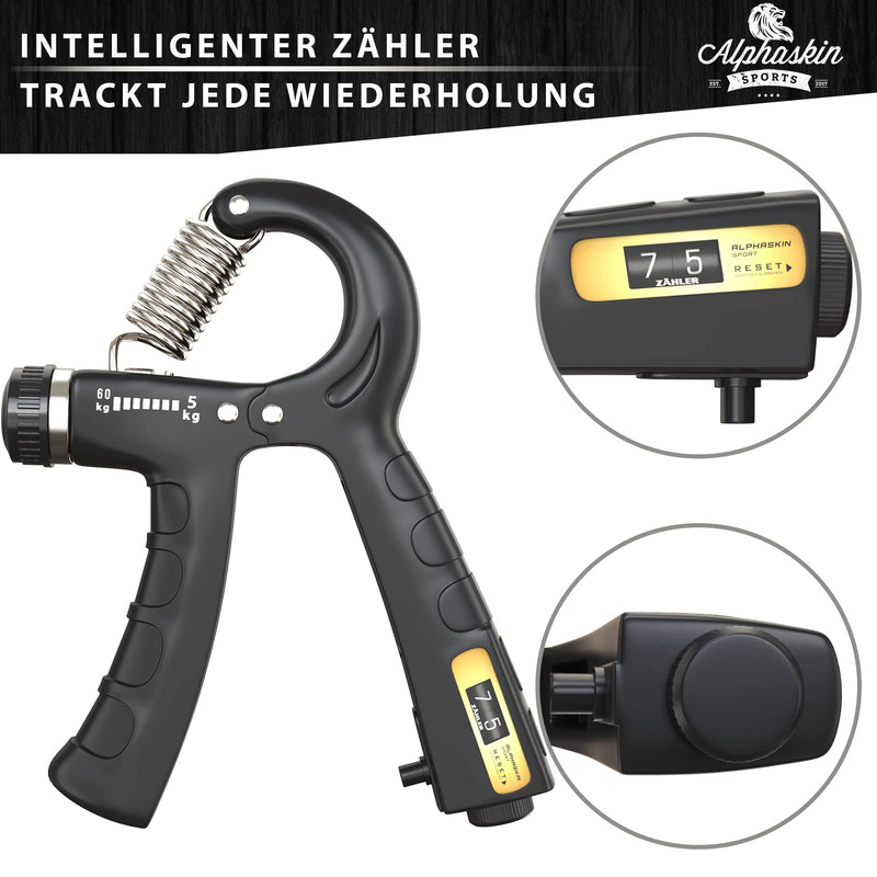 ALPHASKIN Premium Handtrainer I Verbessertes Konzept 2023 I 2er & 5er Set | Fingertrainer Griffkraft Trainer | Unterarmtrainer Fingerhantel Trainingsgerät Grip Fitness Krafttraining