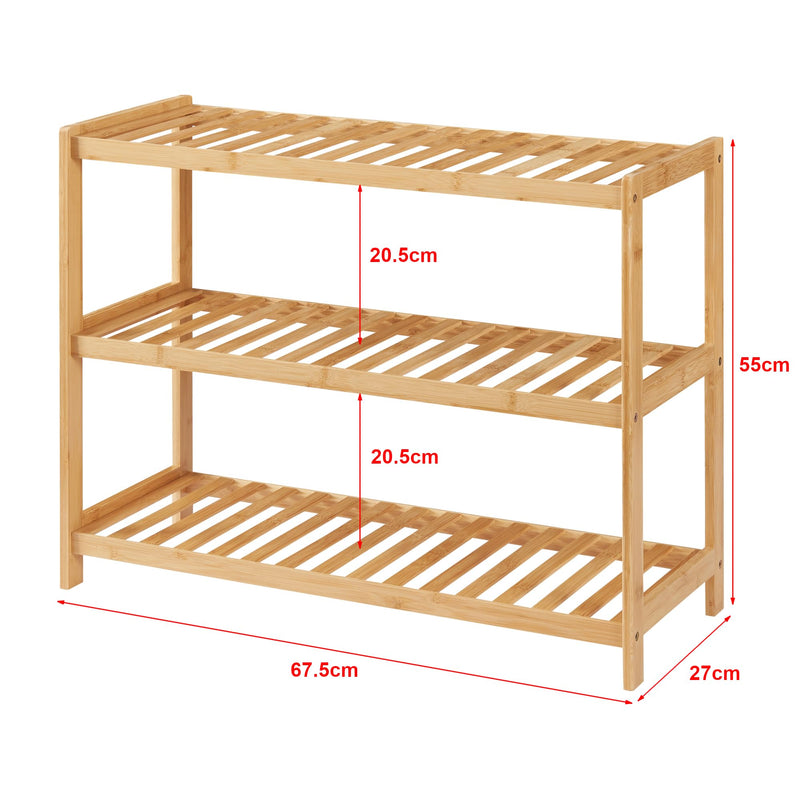 [en.casa] Schuhregal Dammfleth mit 3 Ablageflächen Schuh-Organizer 55 x 67,5 x 27 cm Schuhaufbewahrung Bambus