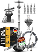 M. ROSENFELD Shisha Set 4 Anschlüsse – 111cm BIG ONE Shisha 4 Anschlüsse Wasserpfeife Set mit 4 Anschlüssen mit Shisha Zubehör 4 Shisha Schlauchadapter Edelstahl Tauchrohr + Shisha Kopf Set