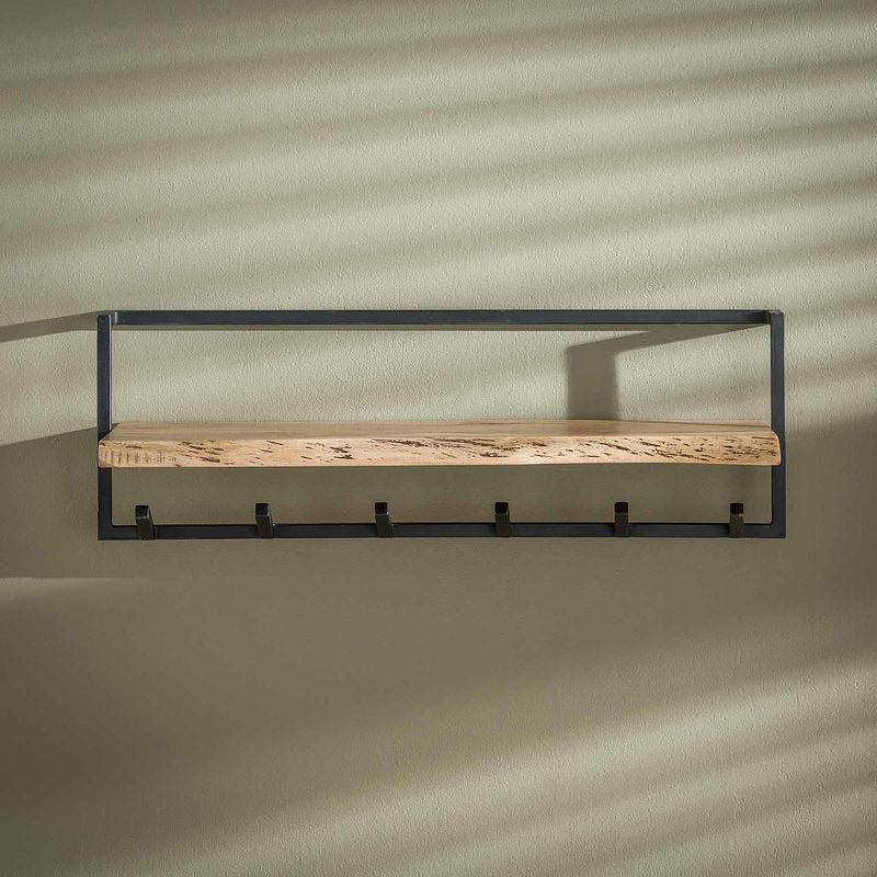 Rubjerg Design Garderobe Edge 2 mit 6 Haken Metall/Akazie massiv natur