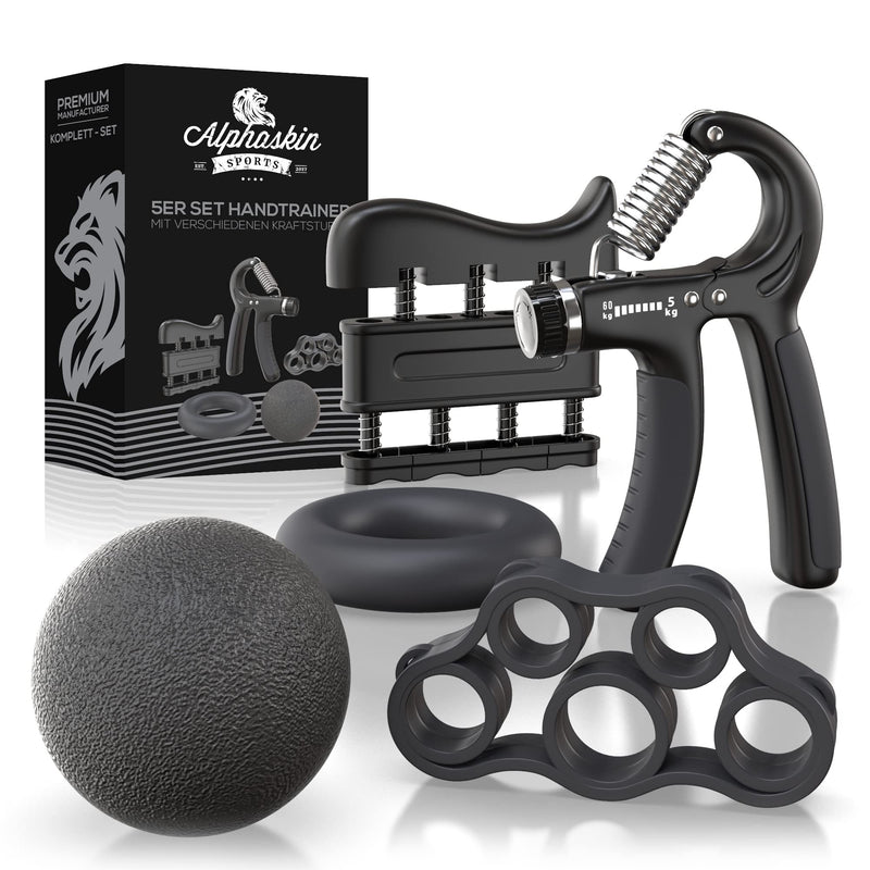 ALPHASKIN Premium Handtrainer I Verbessertes Konzept 2023 I 5er Set | Fingertrainer Griffkraft Trainer | Unterarmtrainer Fingerhantel Trainingsgerät Grip Fitness Krafttraining