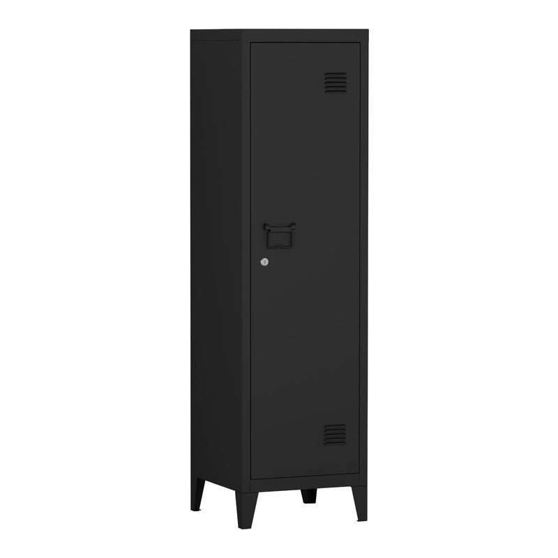 [en.casa] Einzelspind Kurikka Metallspind mit 2 Ablagen 137 x 38 x 38 cm abschließbar Schließfachschrank Metallschrank Garderobenschrank Schwarz