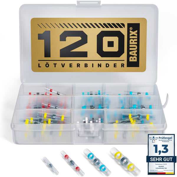 BAURIX® Lötverbinder Set [120 Stück] I IP67 Schrumpfverbinder für wasserdichte Kabel-Verbindungen I Kabelverbinder Set, Stoßverbinder