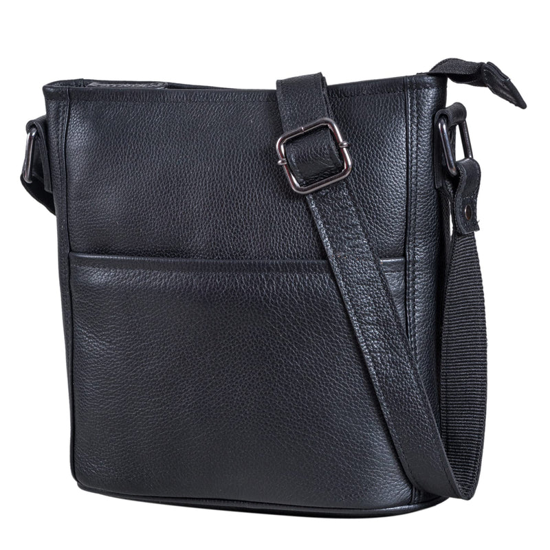 LEABAGS Leder Handtasche Damen I Premium Echtleder Umhängetasche I Damen Schultertasche I Damentasche I Tragetasche für Arbeit Uni Schule Freizeit I Größe M (24 x 23 x 6 cm) I Nappa Schwarz