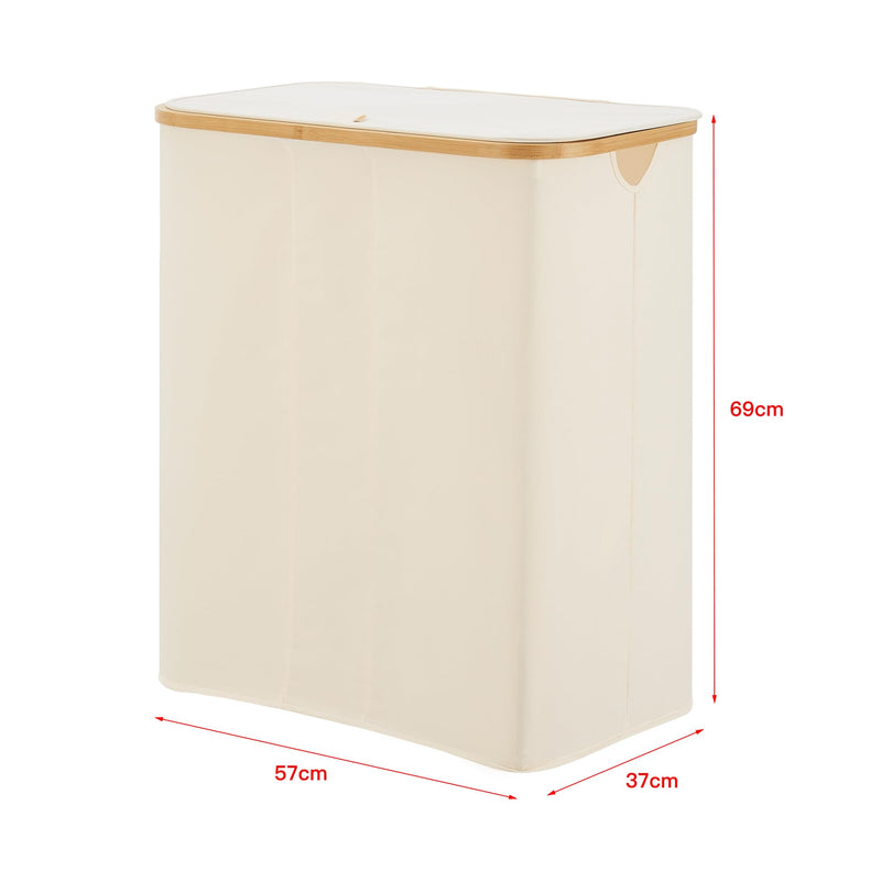 [en.casa] Wäschekorb Rusko Wäschebox mit Deckel Wäschesortierer Wäschesammler 3 Fächer Herausnehmbar Laundry Basket Atmungsaktive Wäschesäcke Klappbar 140L Bambus Beige