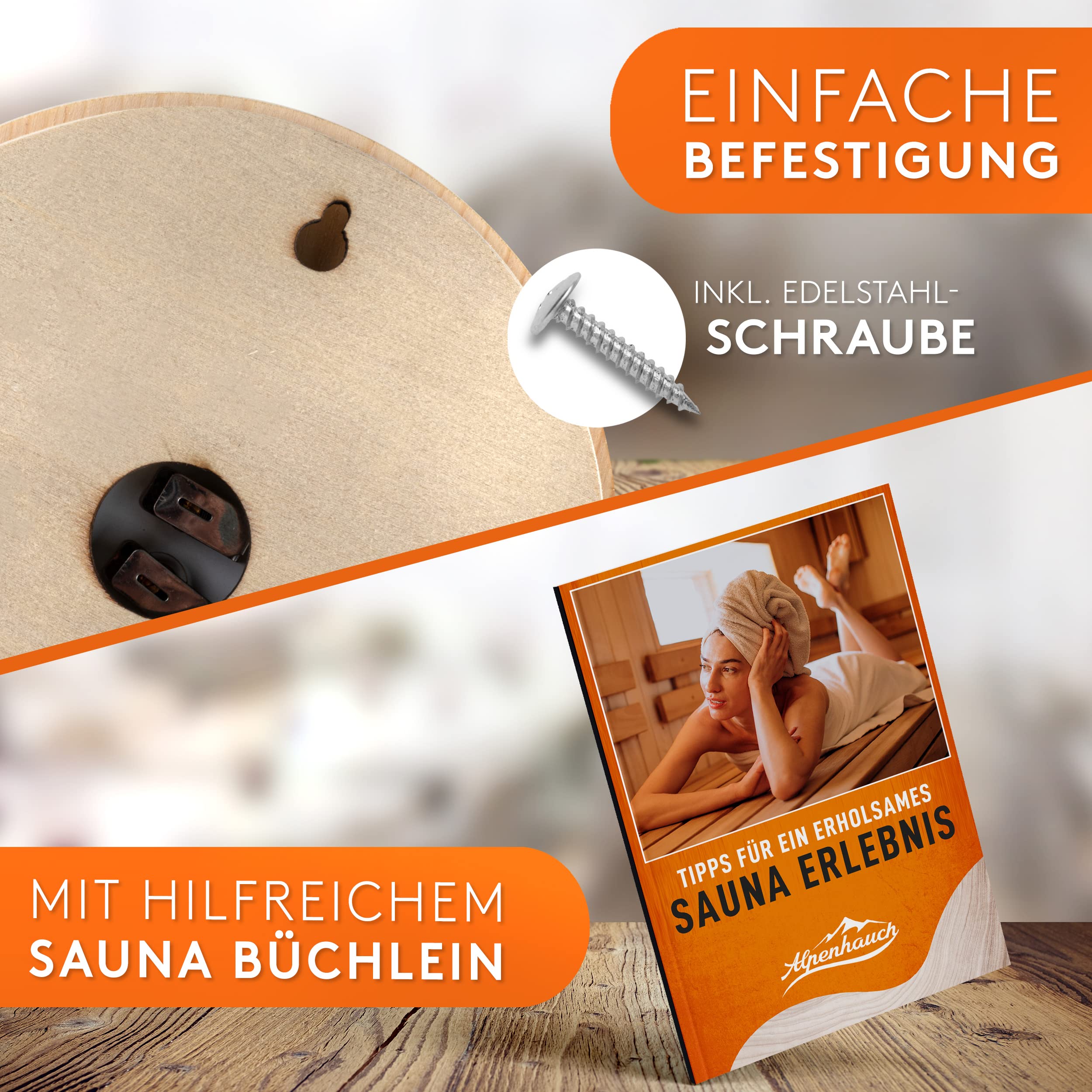 ALPENHAUCH Sauna Thermometer Hygrometer Holz [2in1 Funktion] - Besonders präzises Saunathermometer mit gehärtetem Glas - Automatische Kalibrierung - Edles Sauna Zubehör - Hygrometer Thermometer Sauna