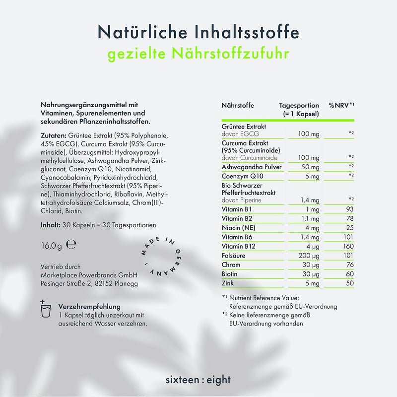 SIXTEEN:EIGHT® BOOST Fettstoffwechsel Kapseln speziell für Intervallfasten I Hochdosiert, Vegan, Premium Inhaltsstoffe I 30 Kapseln