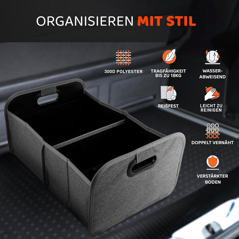 MyHappyRide Auto Kofferraumtasche Grau - Kofferraum Organizer zusammenklappbar - faltbare Aufbewahrungsbox - antirutsch und wasserfester Boden - Auto Faltbox