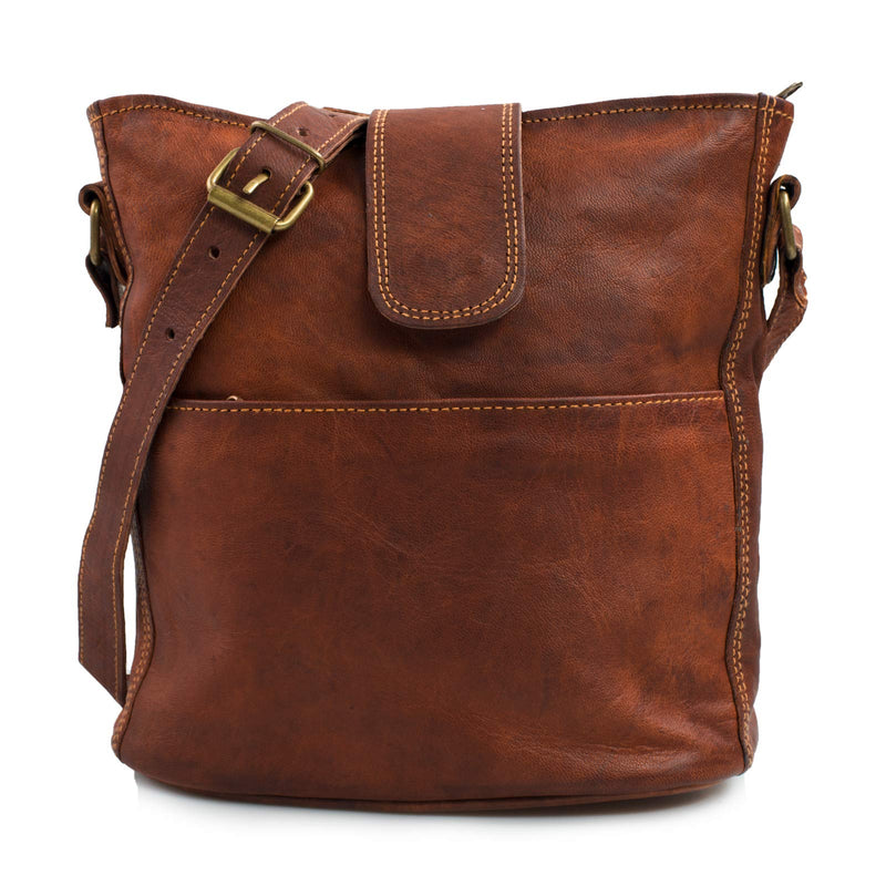 Leather Lane 'Nicola' Umhängetasche Echtes Leder Shopper für Damen Vintage Look Handtasche Beutel Tasche Schultertasche Multitasche Naturleder, M Braun