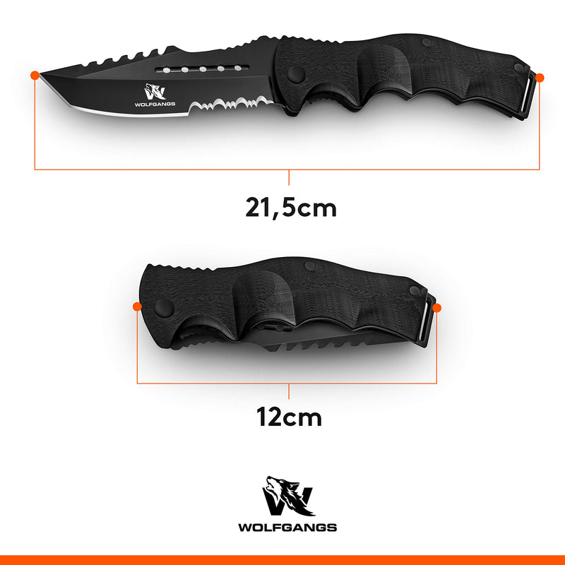 Wolfgangs UNDIQUE Zweihand-Messer Set aus 440C Stahl - LEGAL in Deutschland zu führen - Survival-Messer mit Multifunktions-Klinge - Outdoor-Messer Klapp-Messer - Taschen-Messer - Mit Messerschärfer