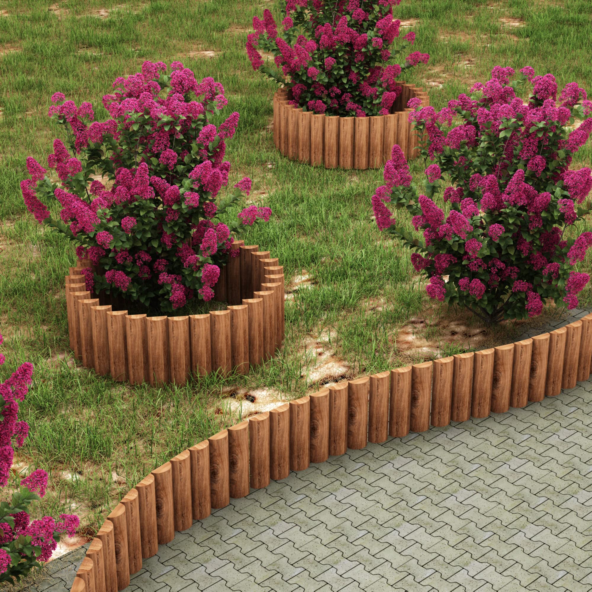 [en.casa] Palisade Flieden Holzzaun mit Pfosen 150x30cm Gartenpalisade aus Kiefernholz Rasenkante Natur