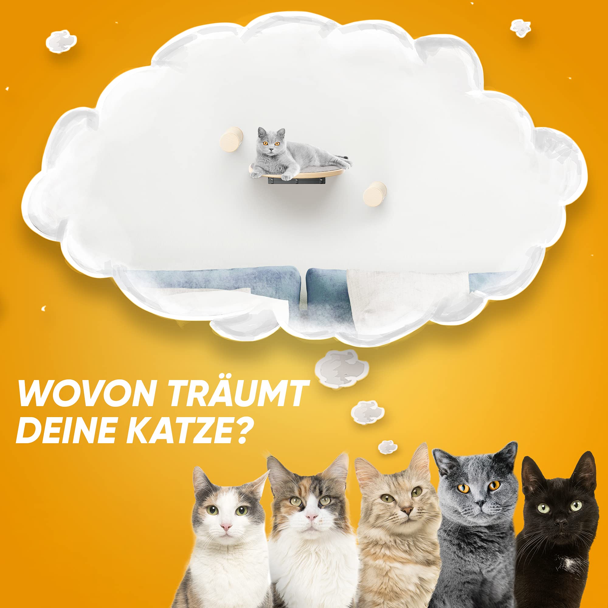 Nelix Katzenkletterwand | Kratzbaum 2.0 für Katzen | Kletterwand aus Echtholz | Katzentreppe Katzenmöbel Hängematte (3-Teilig)