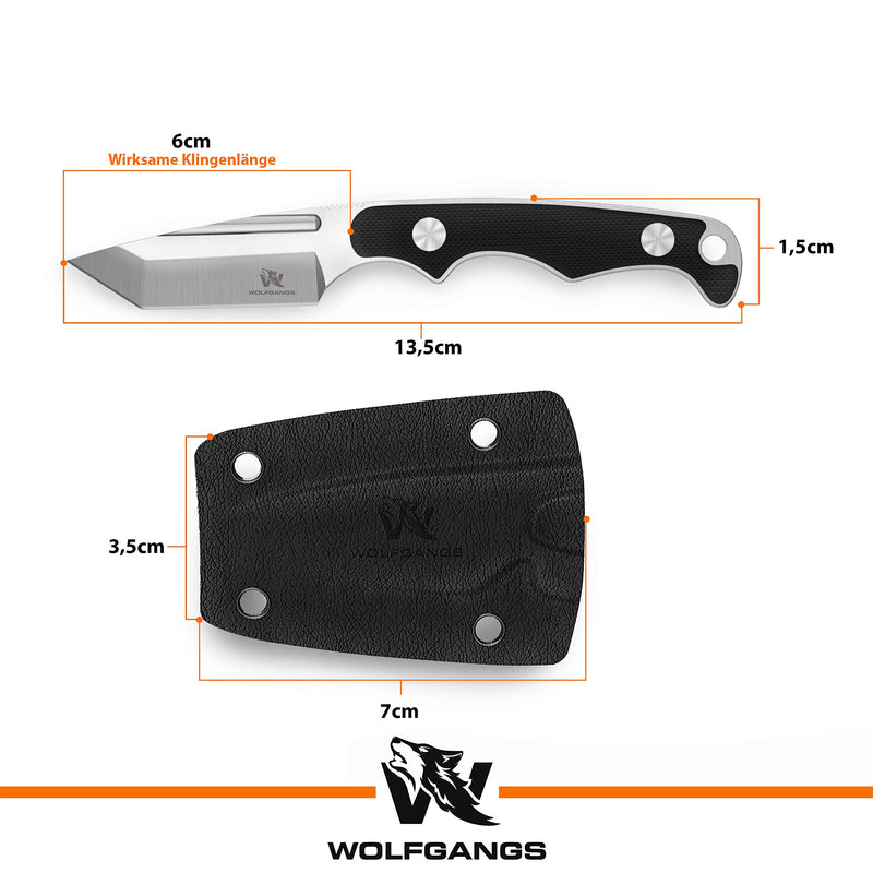 Wolfgangs ACUS Neck Knife Messer - inklusive Kydex Scheide und Kugel Halskette zum umhängen - Mini Tactical Survival Outdoor Messer für verstecktes tragen (Acus - Silber)