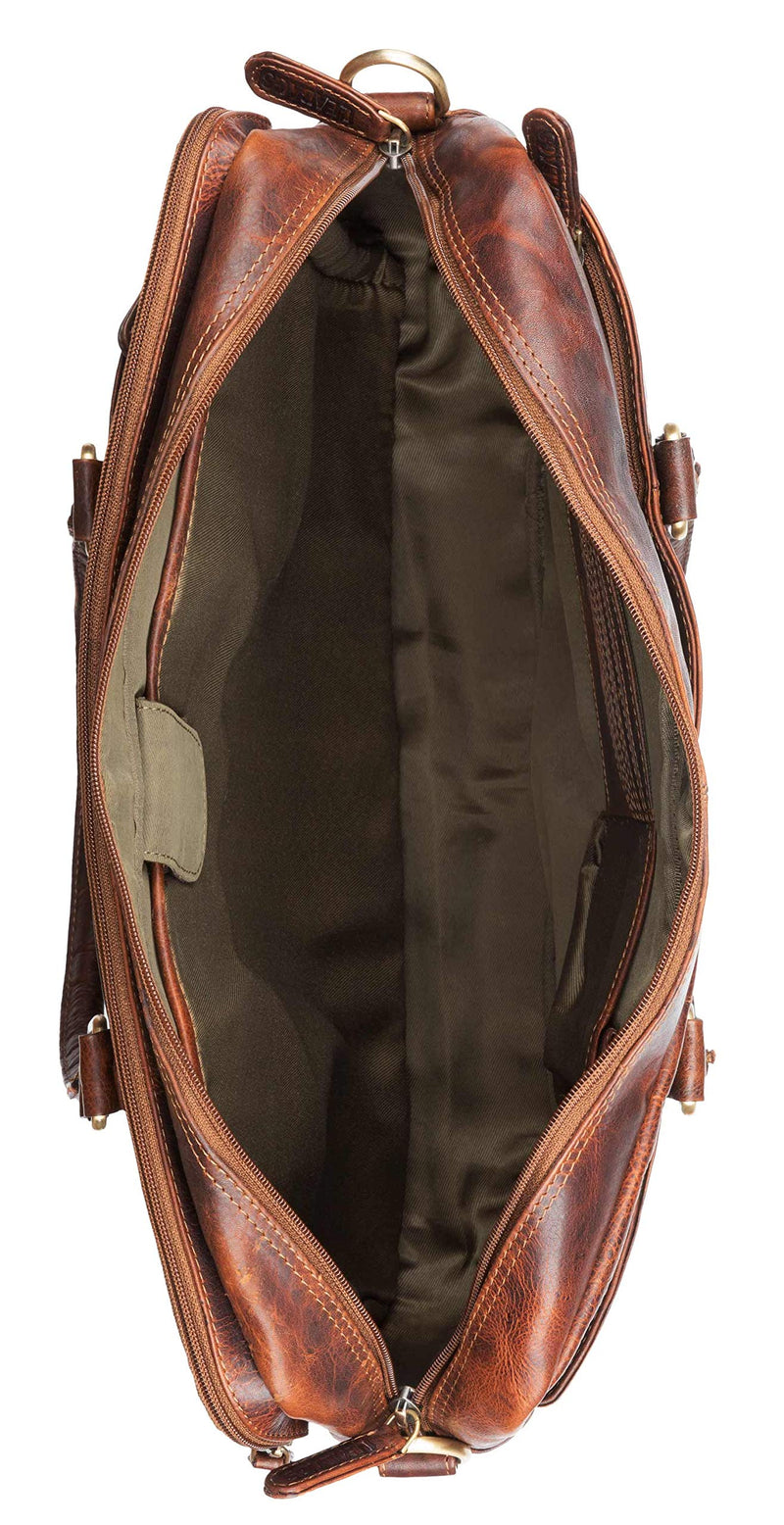 LEABAGS Leder Aktentasche Herren & Damen I Echtleder Laptoptasche bis 16 Zoll I Umhängetasche mit Schultergurt I Schultertasche I Messenger Bag I Arbeitstasche I Lehrertasche I Brown Marble