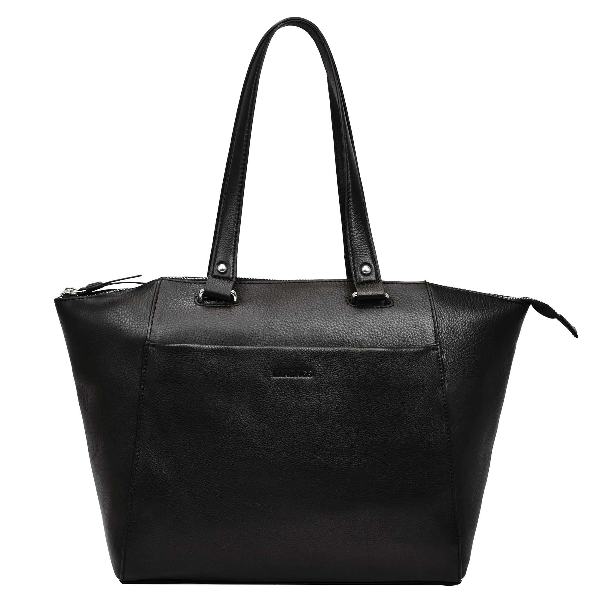 LEABAGS Leder Handtasche Damen I Premium Echtleder Shopper I Tote Bag I Damen Business Tasche I Tragetasche für Arbeit Uni Schule Freizeit oder Einkauf I Nappa Schwarz