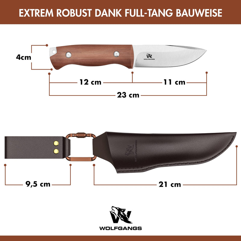 Wolfgangs LUPUS Outdoor Messer feststehende Klinge im klassischem Stil - Survival Messer feststehende Klinge - Jagdmesser mit Scheide und Belt-Loop - Perfektes Bushcraft Messer Outdoor Survival