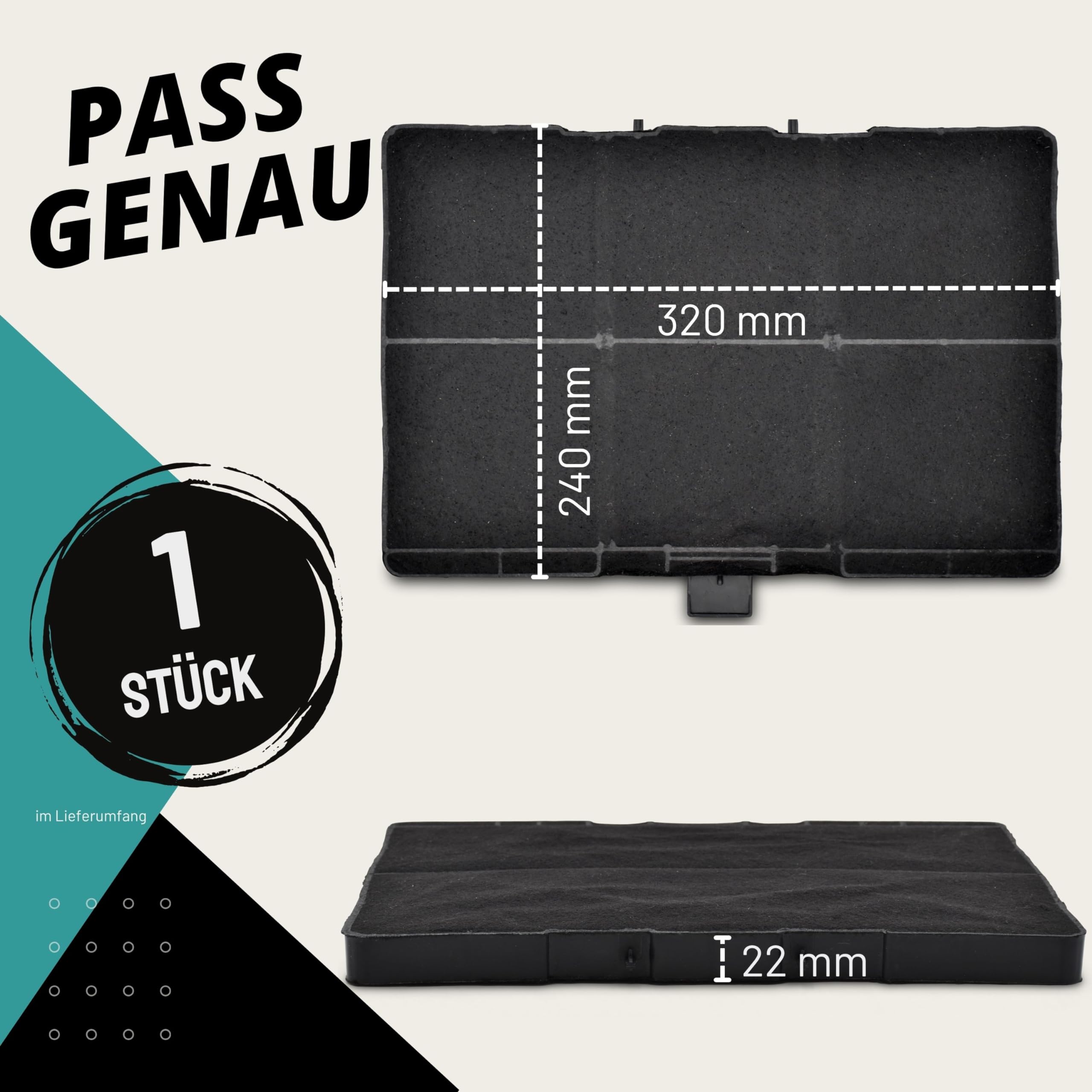 FilterBase® Aktivkohlefilter passend für Bosch 11026771, 00705432, 17002192, 00703606, DHZ5346 DHZ5345 | Siemens LZ53451 | Neff Constructa Z5102X1 (320 x 240 x 22 mm)