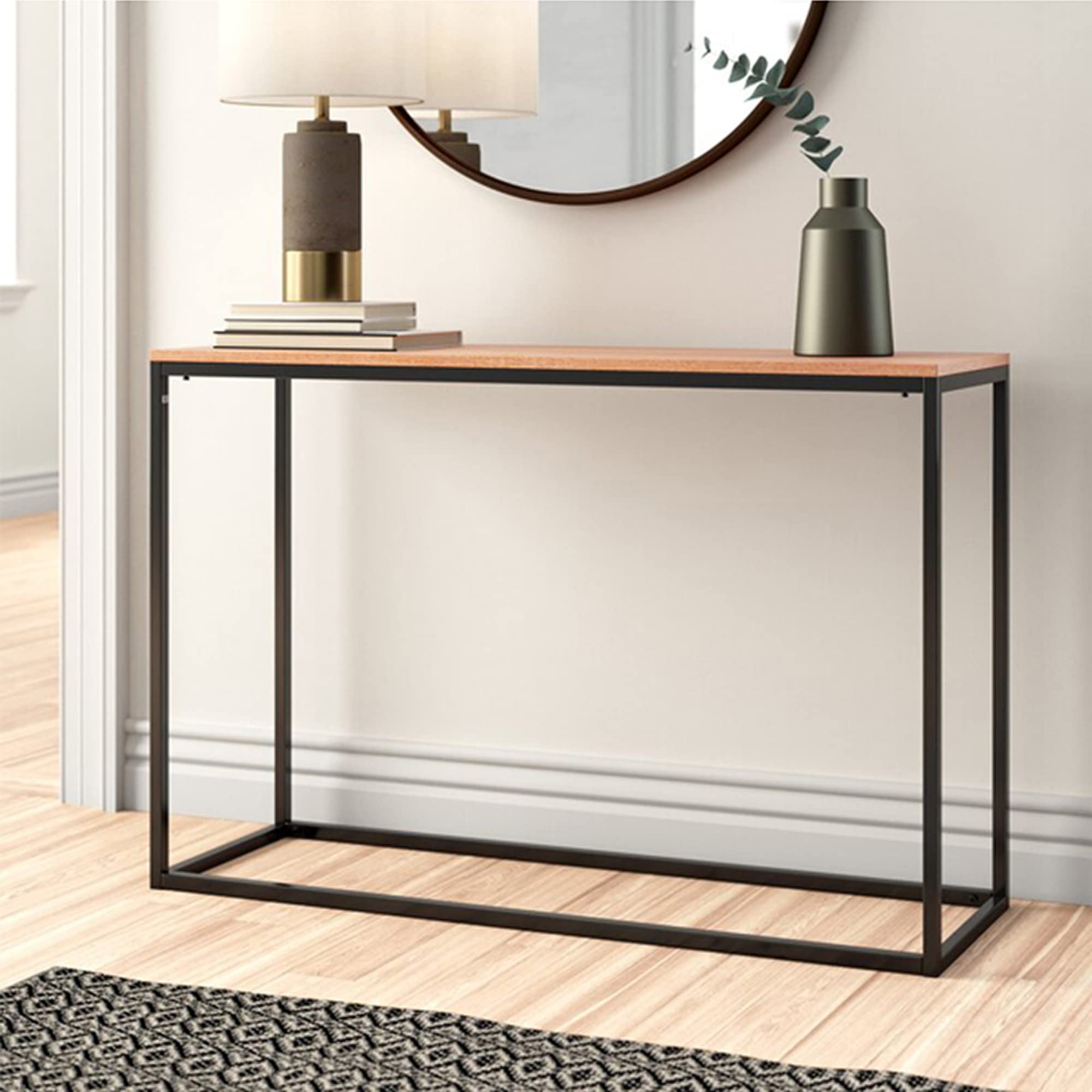 [en.casa] Konsolentisch Kittilä Sideboard 80 x 100 x 30 cm Flurtisch Beistelltisch Büro Wohnzimmer Industrial Schwarz/Holzoptik