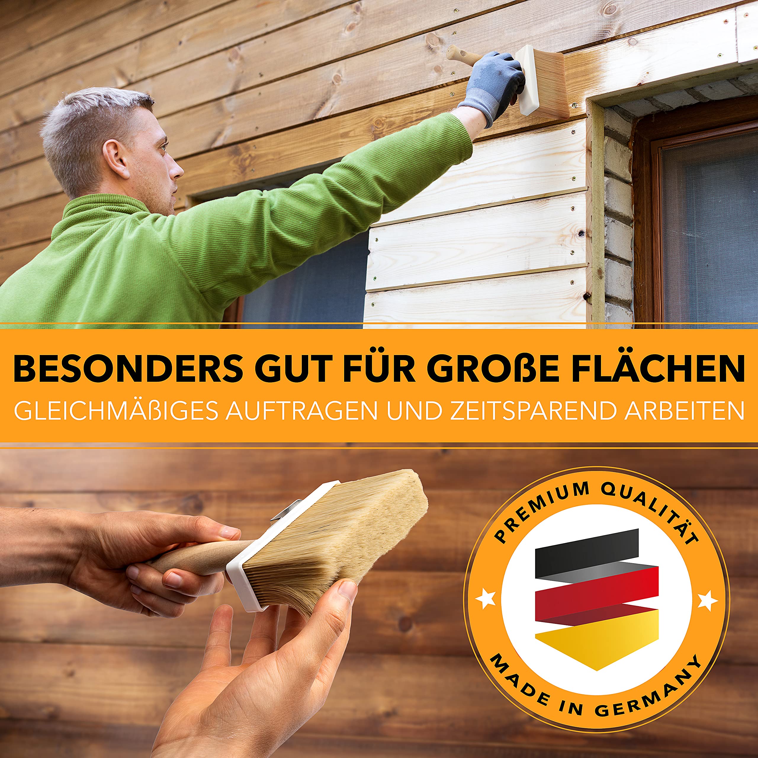 STONE REEF Flächenstreicher Premium [100% Made in Germany] Größe 120mm – Lasurpinsel für Holz außen, Quast, Tapezierbürste, Tapezierwerkzeug, Pinsel breit, Pinsel Holz streichen, Flachpinsel