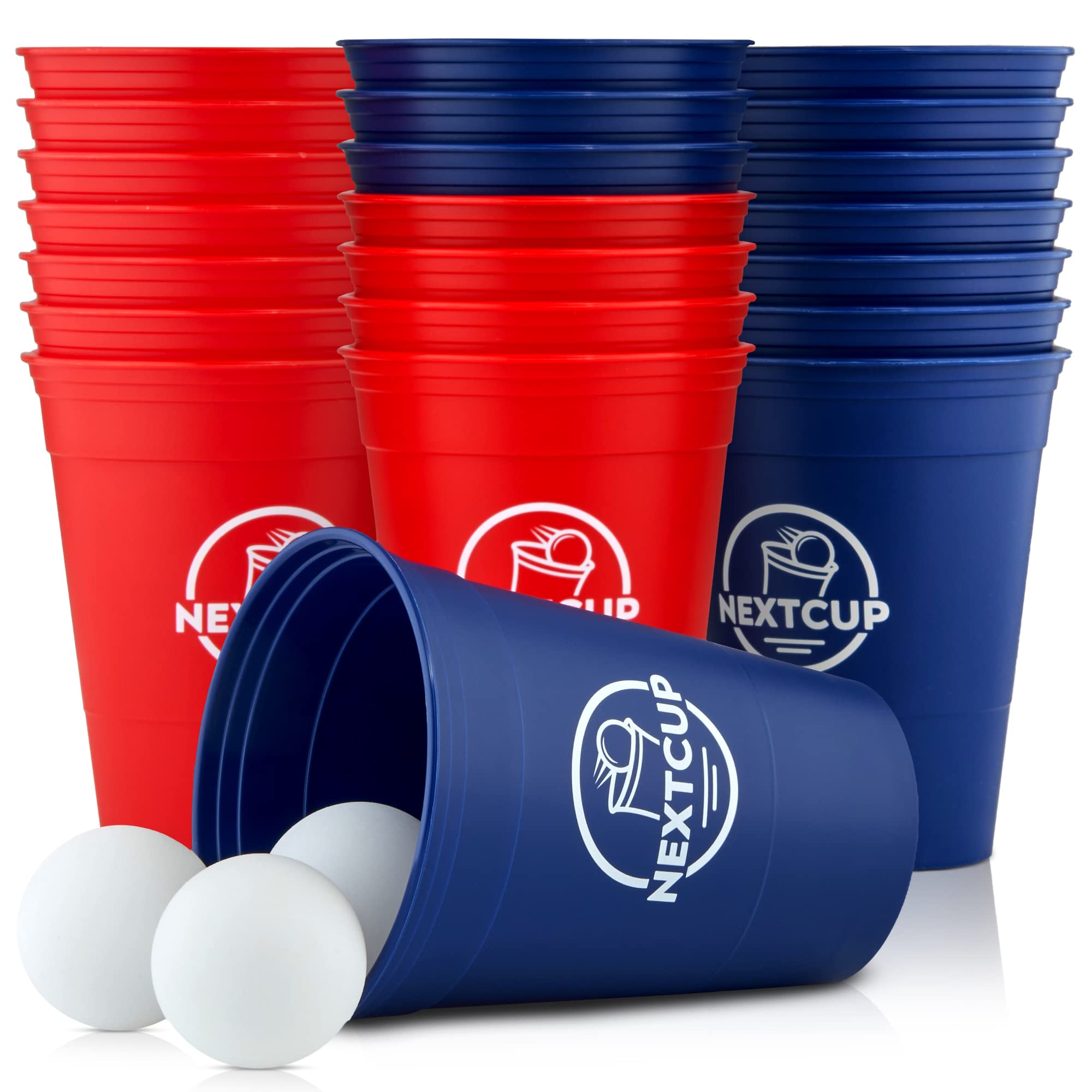 NEXTCUP Becher Set Made in Germany - 22 extra stabile und nachhaltige Hartplastik Becher [473ml - 16oz] – Spülmaschinengeeignet und Wiederverwendbar (Rot/Blau)